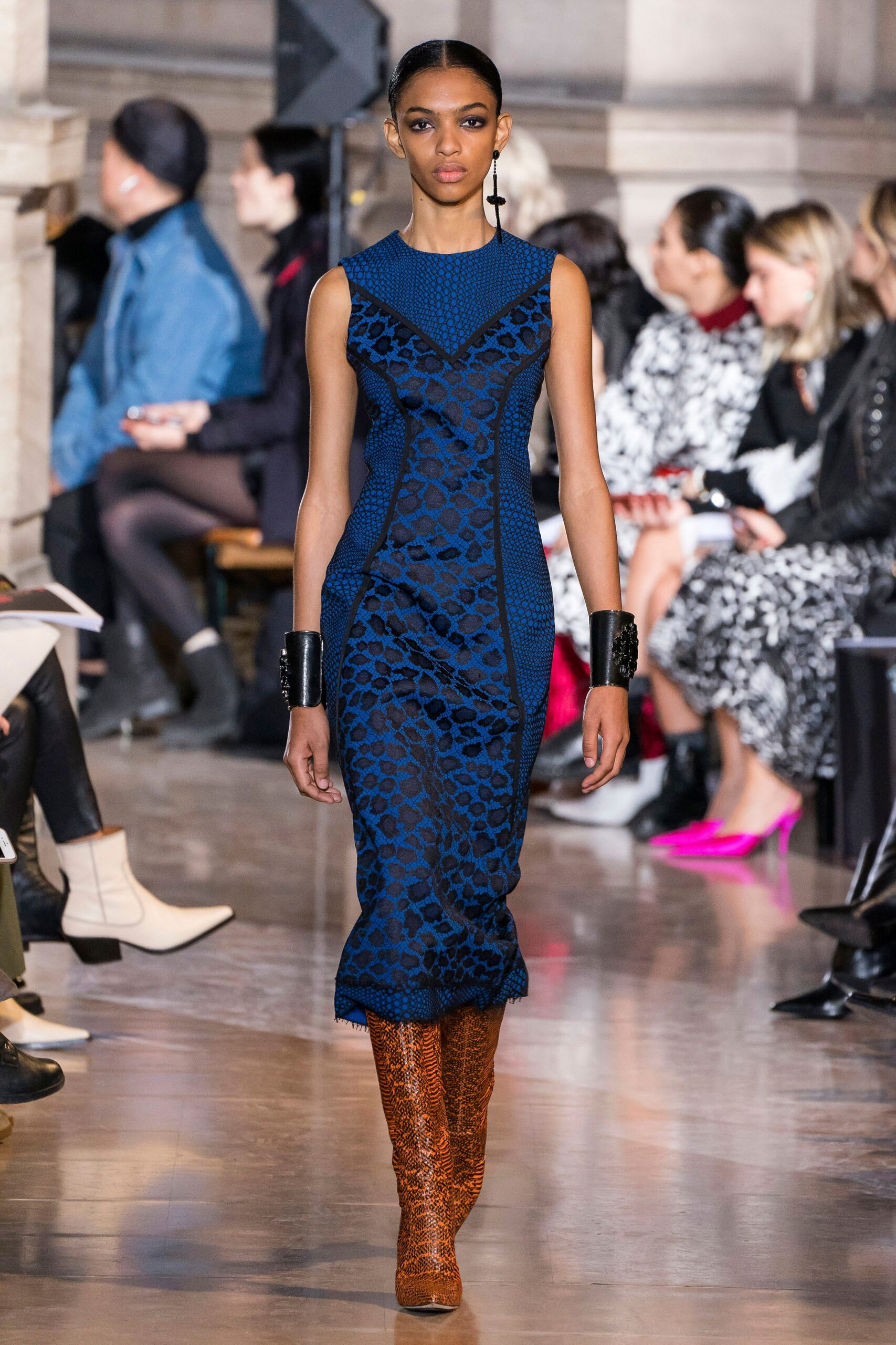 blue cotton sleeveless v-neck fitted draped layered dress
