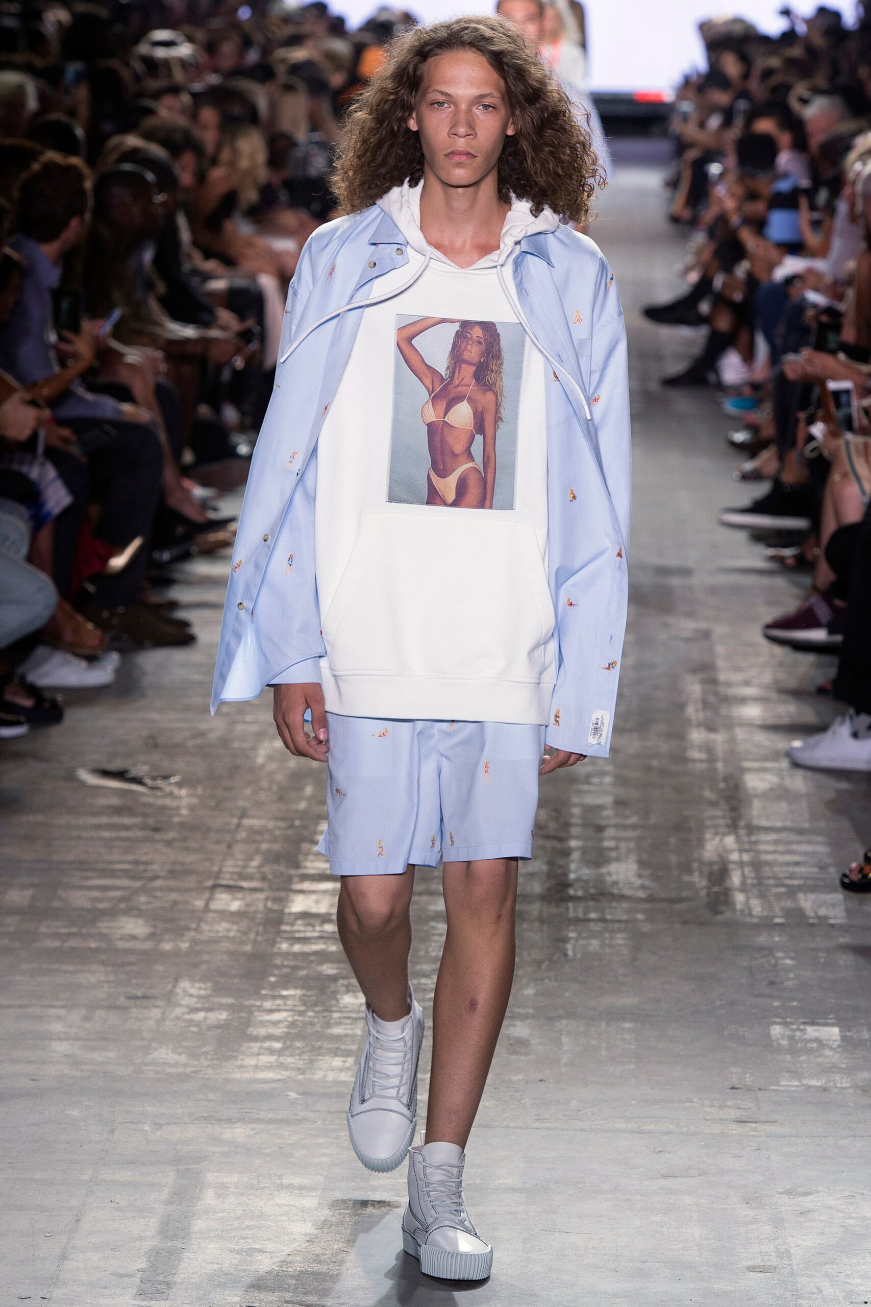 blue cotton long-sleeve collared oversized layered jacket