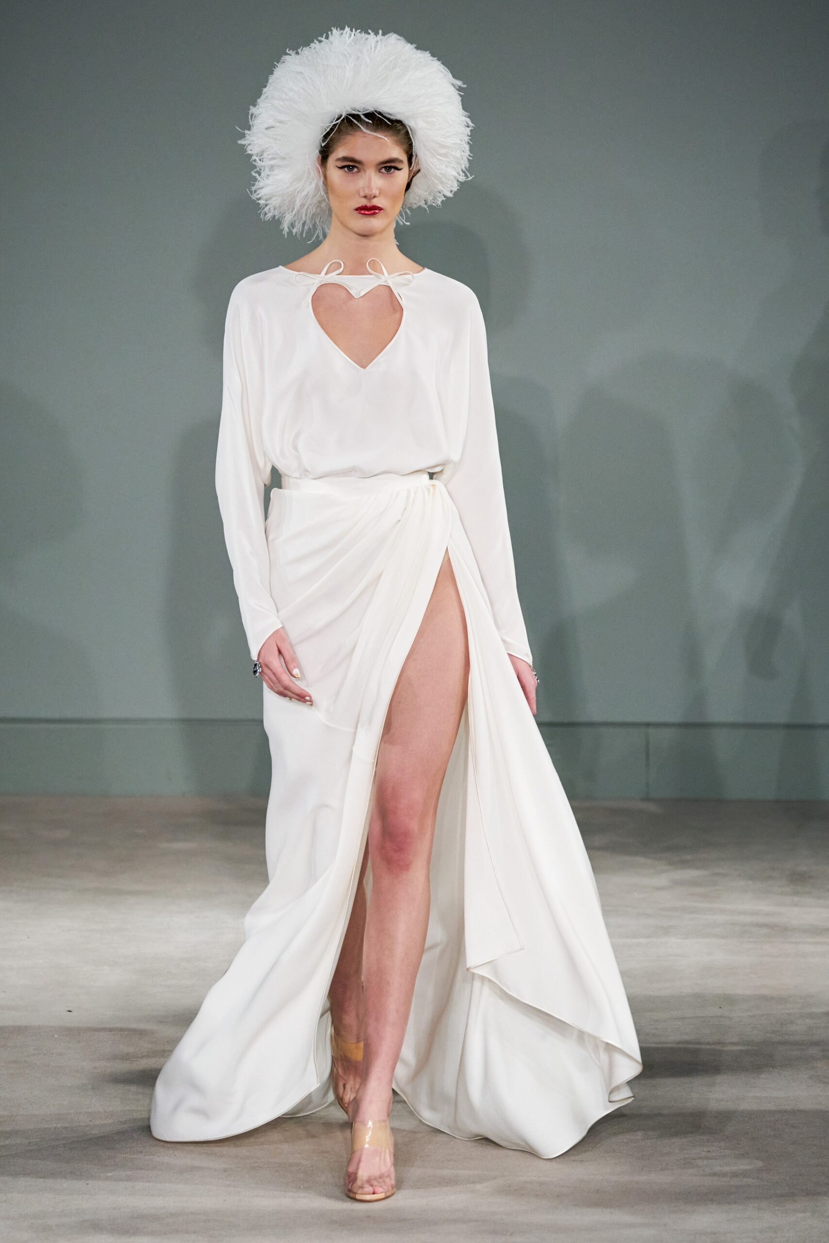 white silk fitted gown