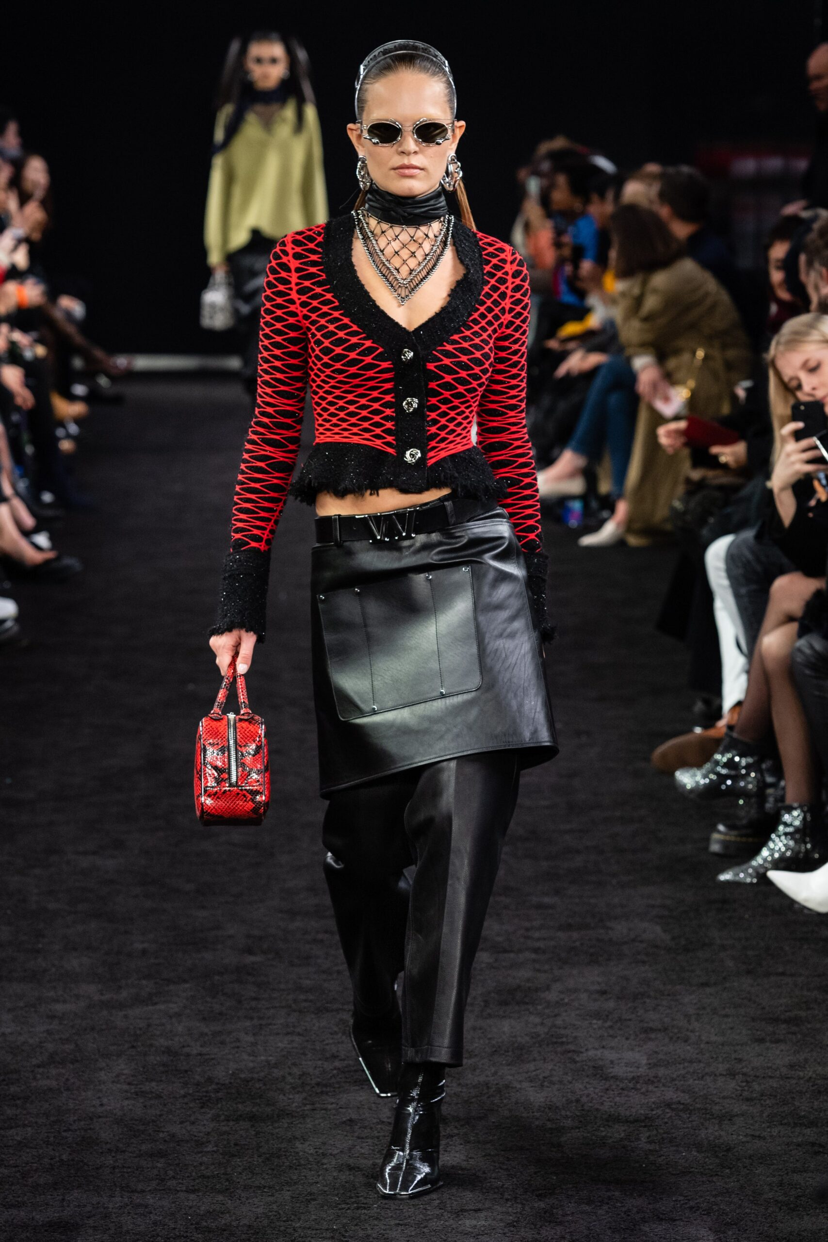 red and black fitted cardigan