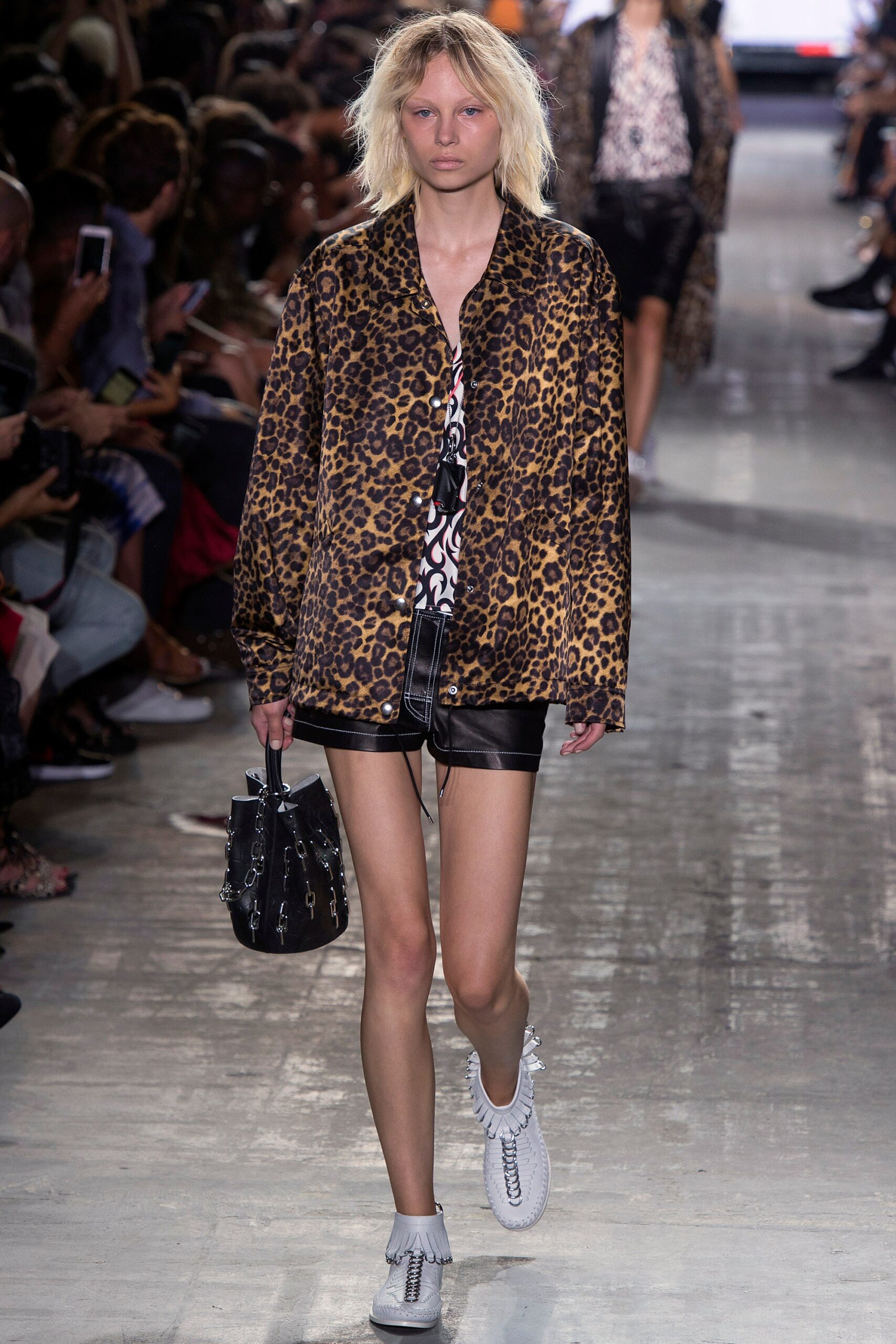 brown cotton long-sleeve relaxed animal-print jacket