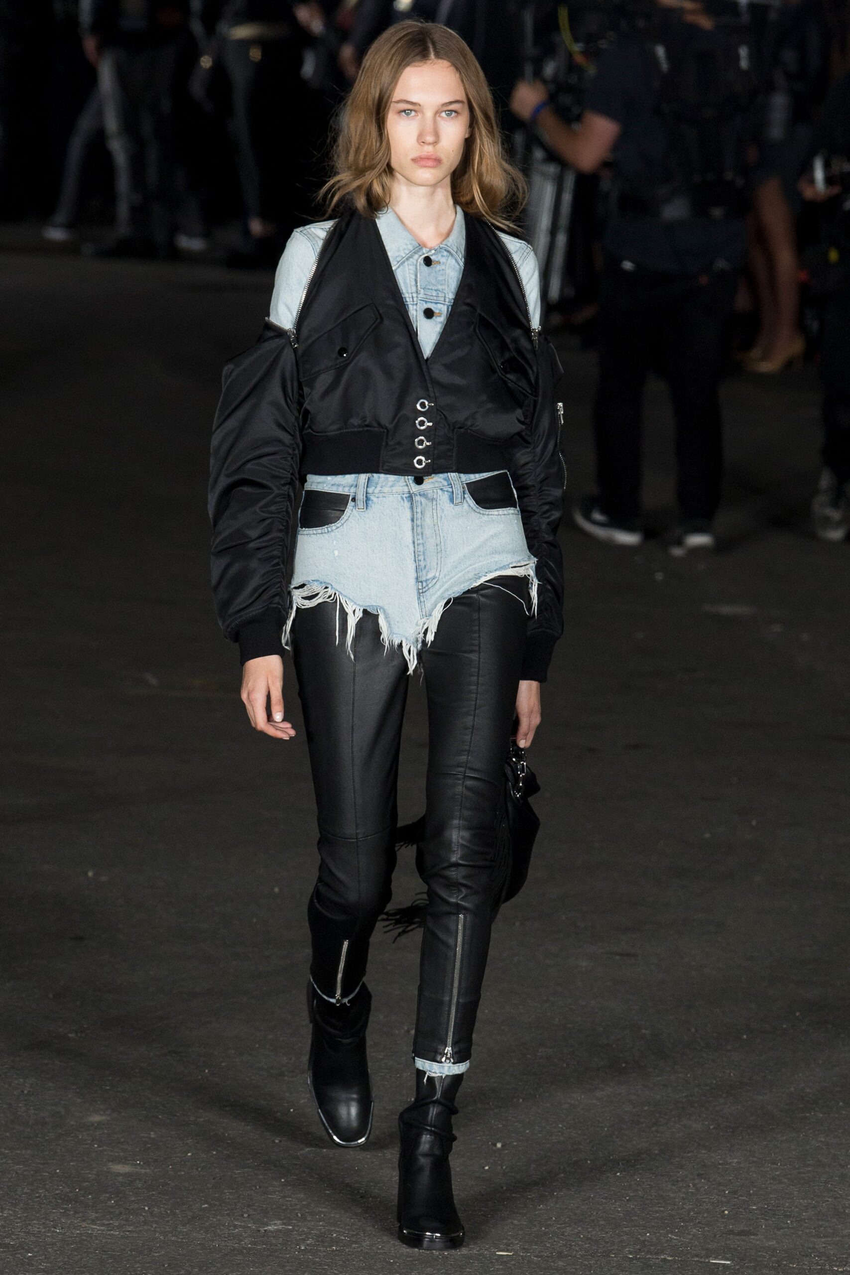 black leather slim distressed pants