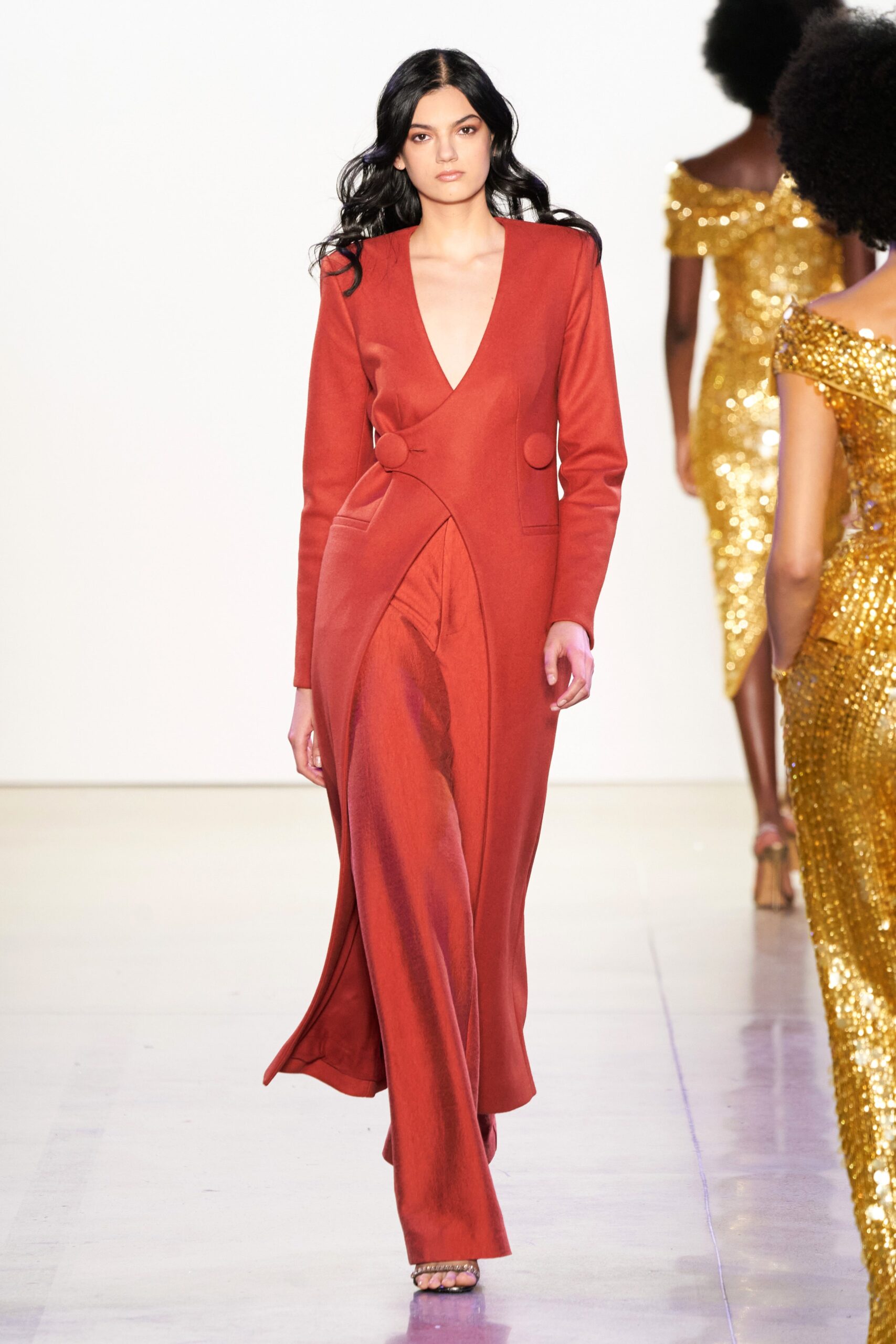 red fitted wool jumpsuit