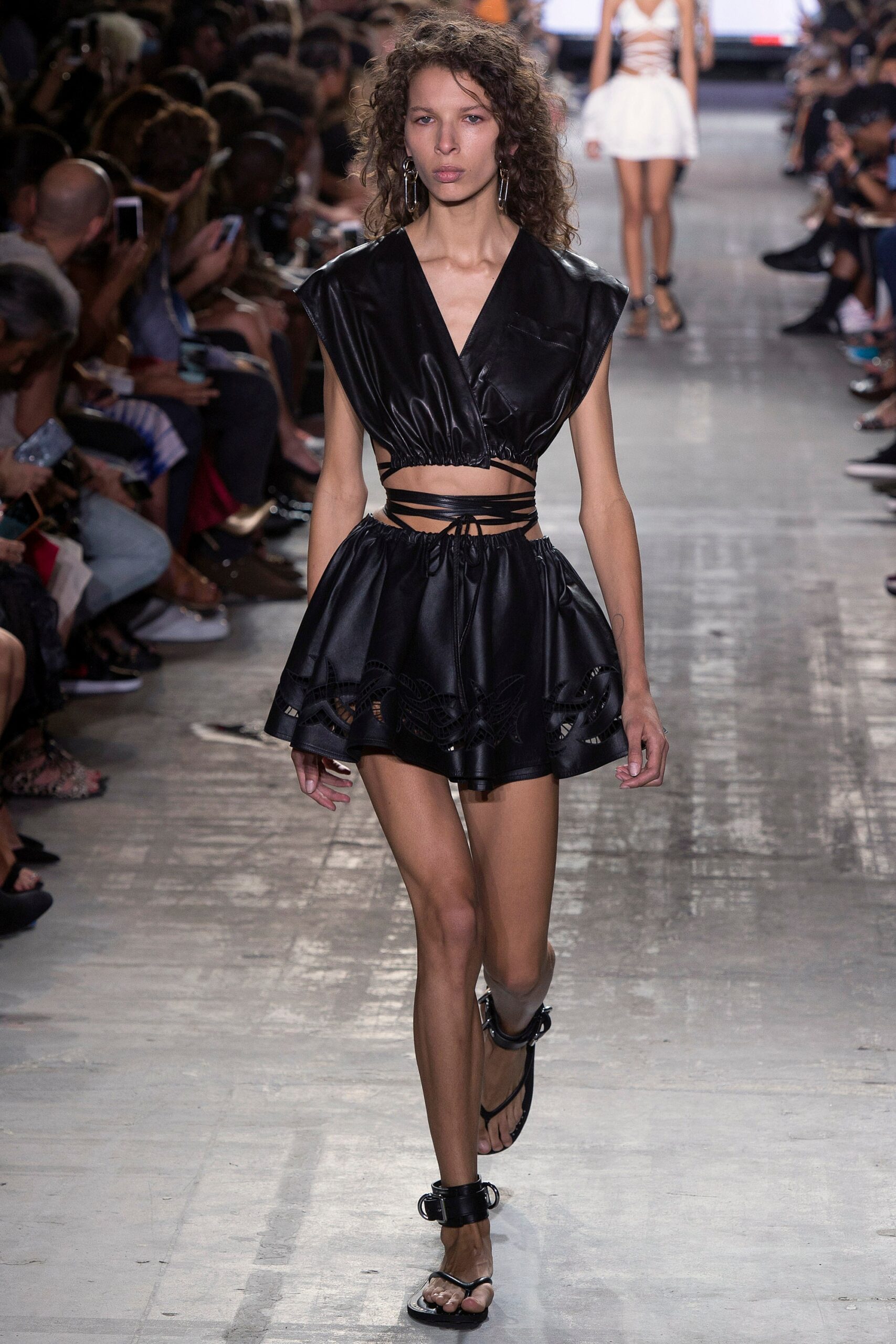black leather sleeveless v-neck fitted layered top