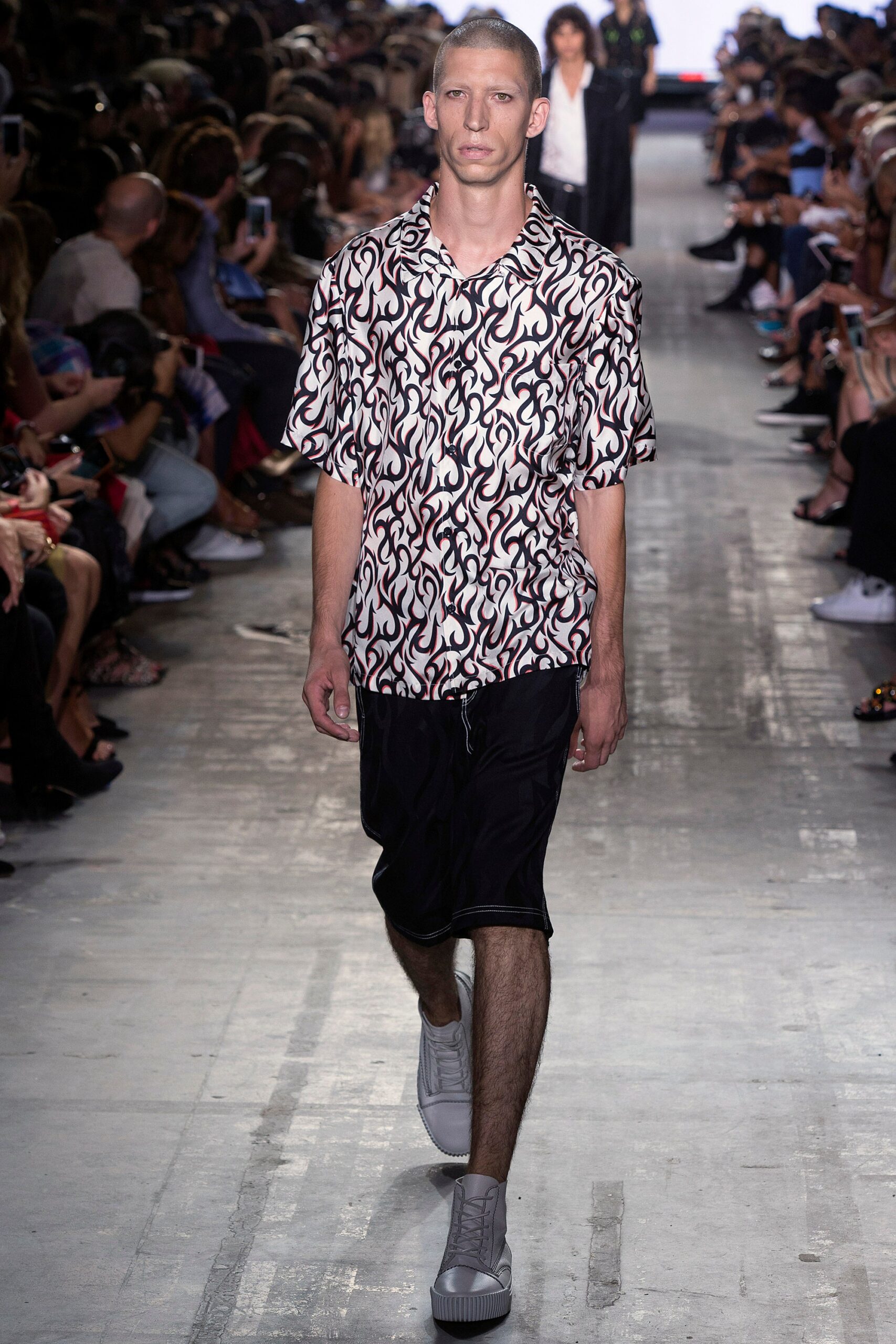 white short-sleeve collared relaxed printed shirt