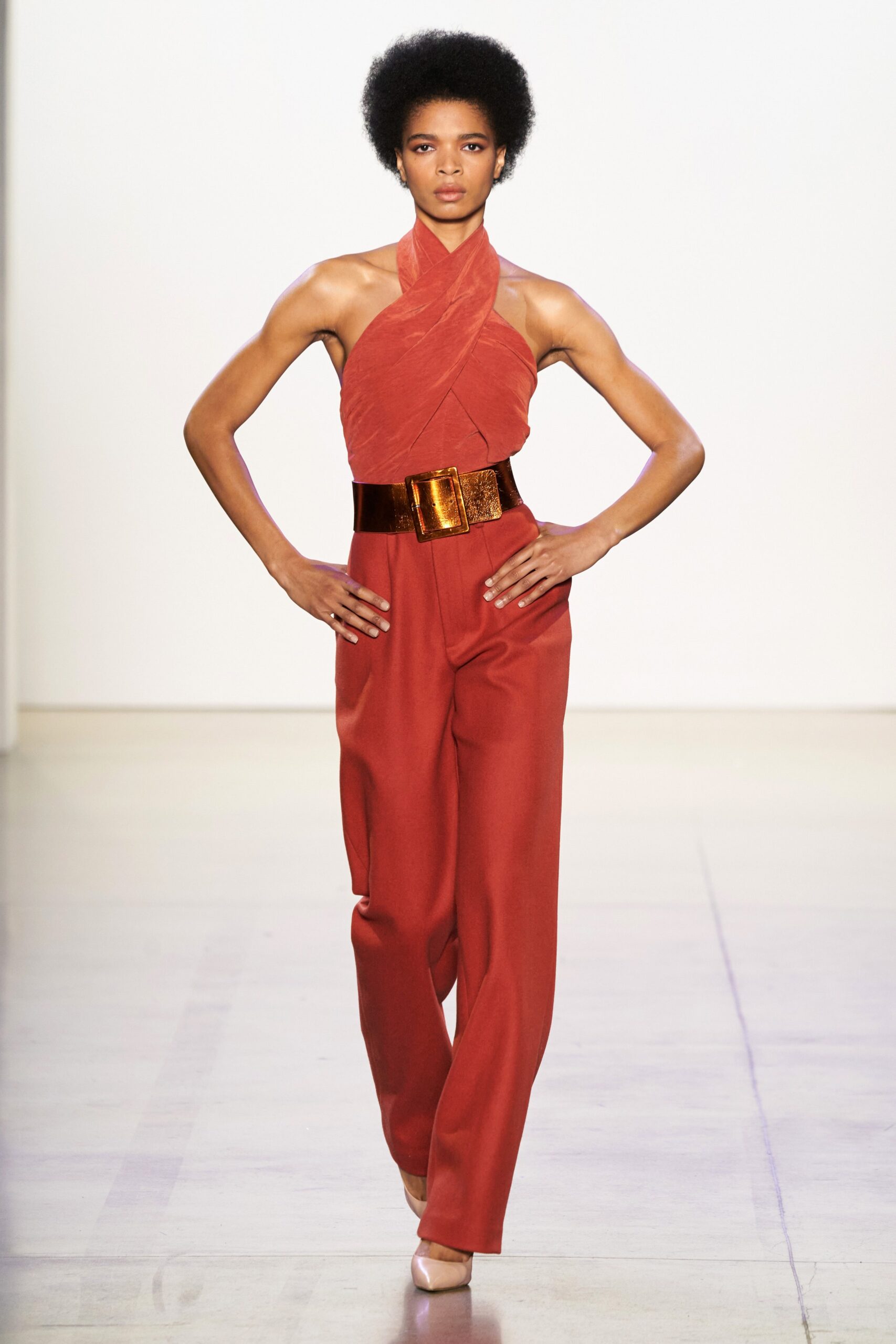 red silk sleeveless jumpsuit