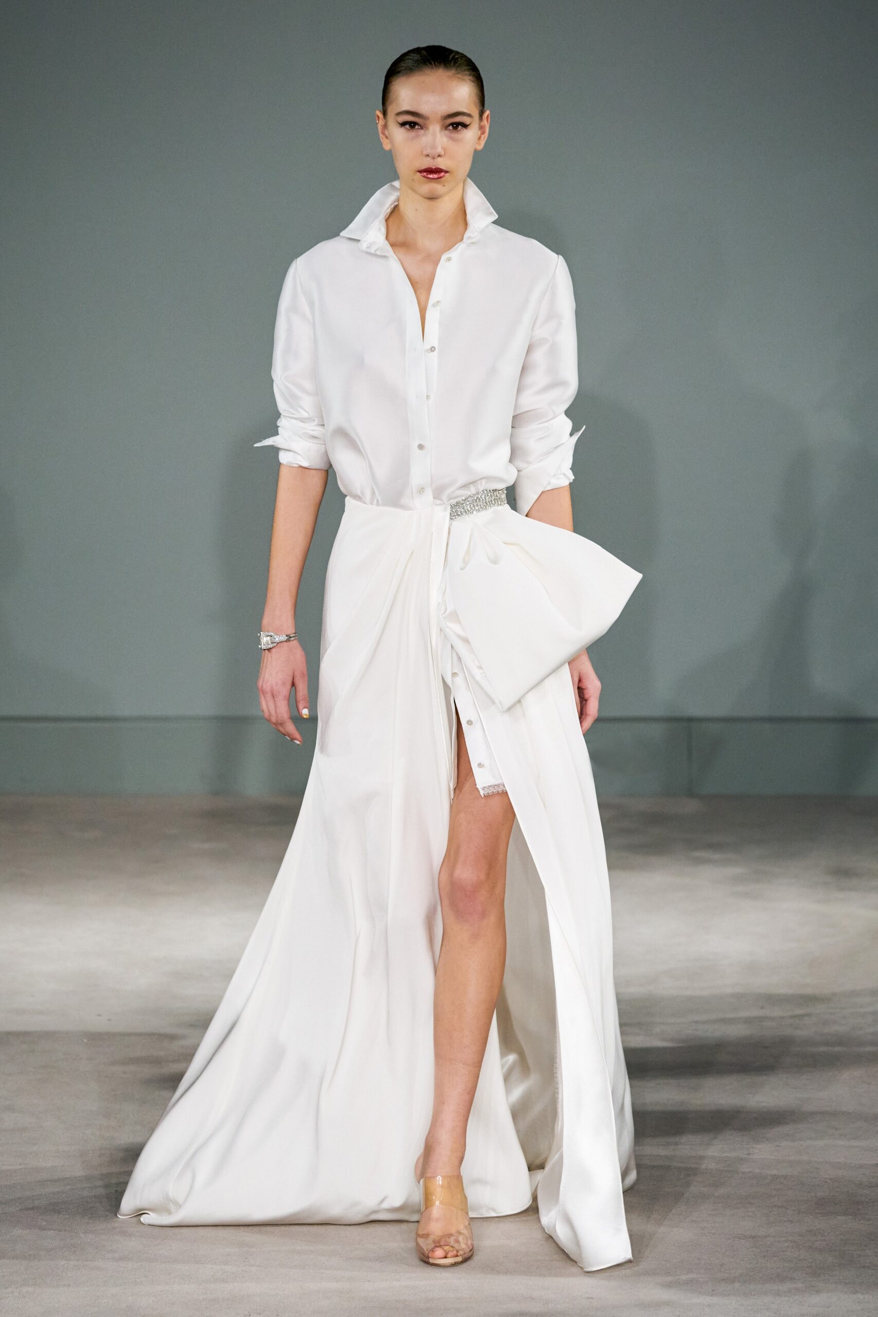 white silk fitted dress