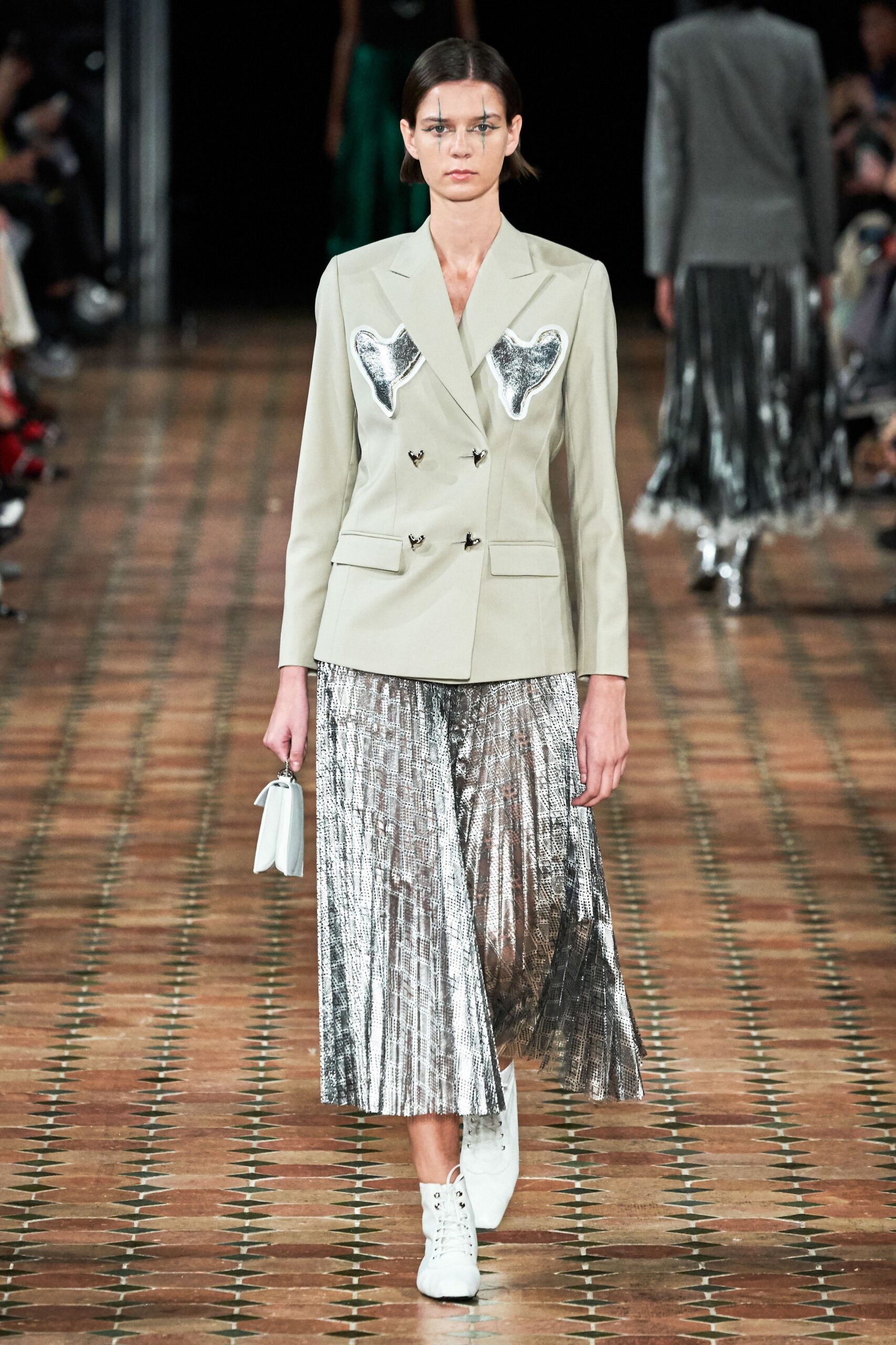 beige cotton long-sleeve collared tailored buttoned embroidered blazer