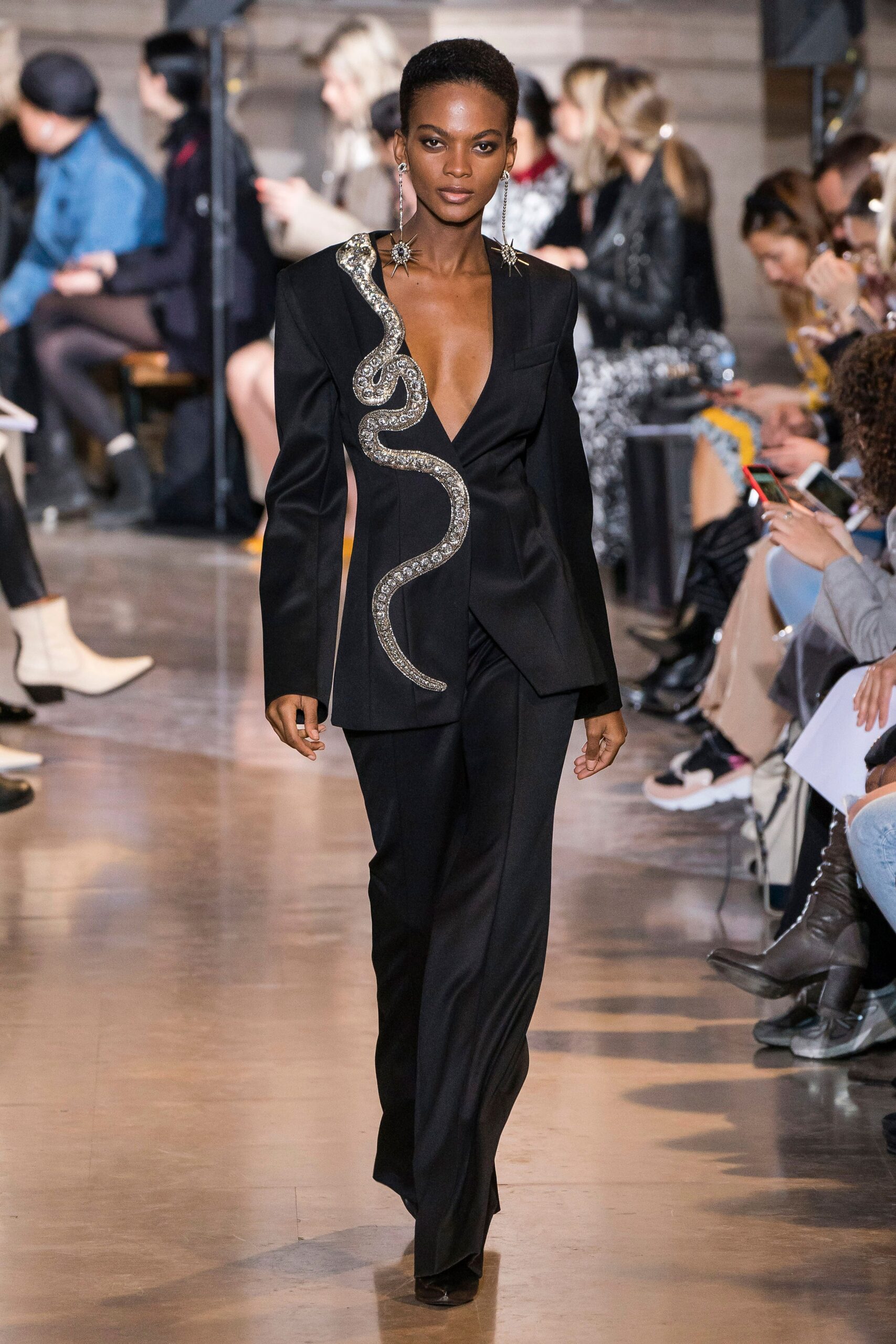 fitted black wool suit