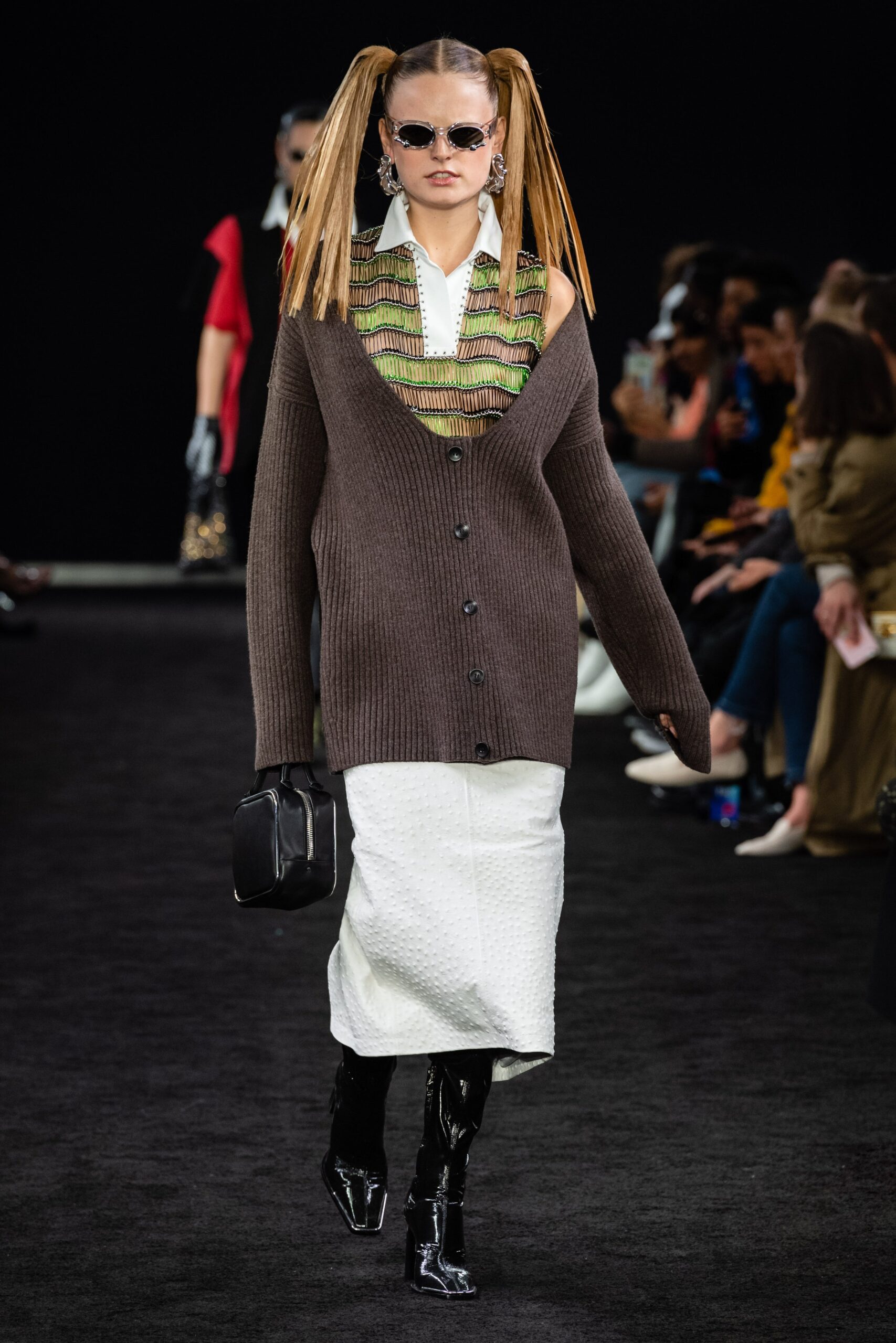 brown wool long-sleeve collared oversized buttoned sweater