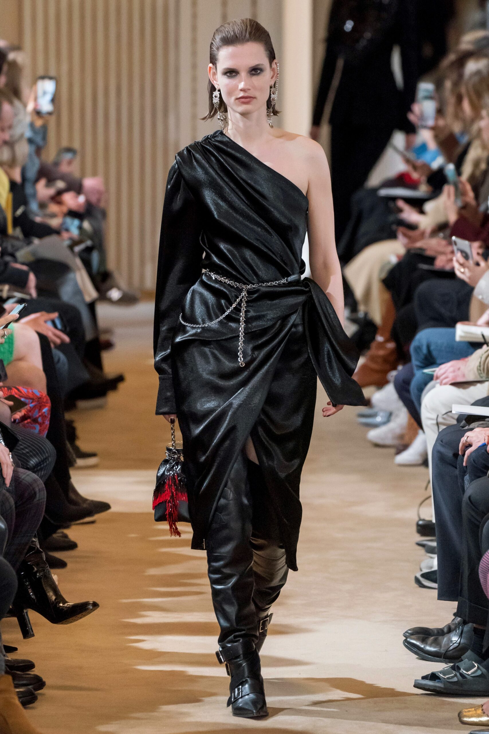 black leather fitted zippered boots