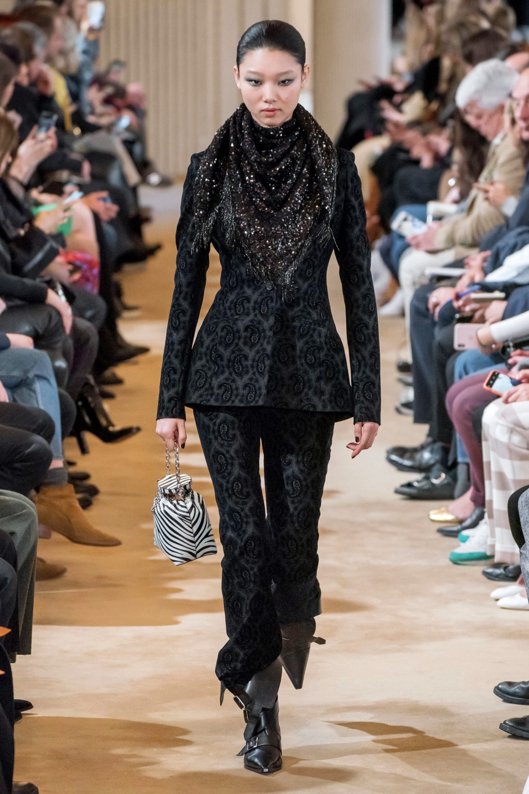 black silk sequined scarf