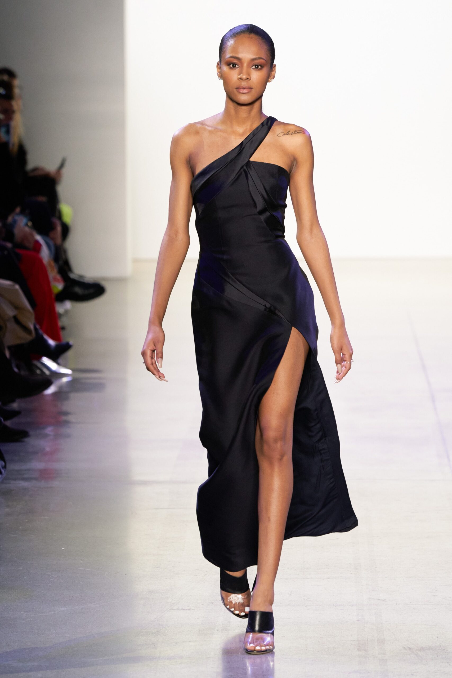 black silk fitted gown