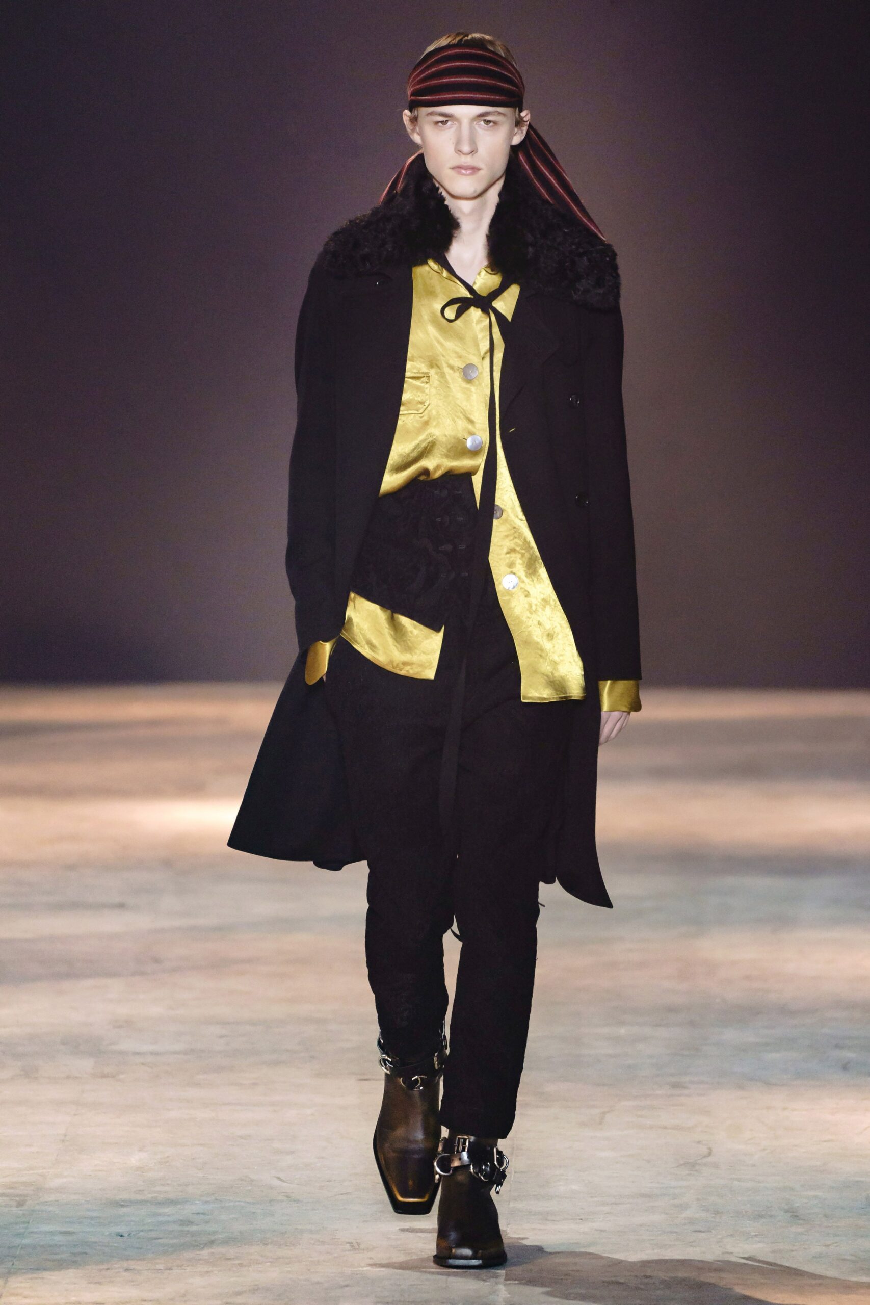 gold silk long-sleeve collared relaxed shirt