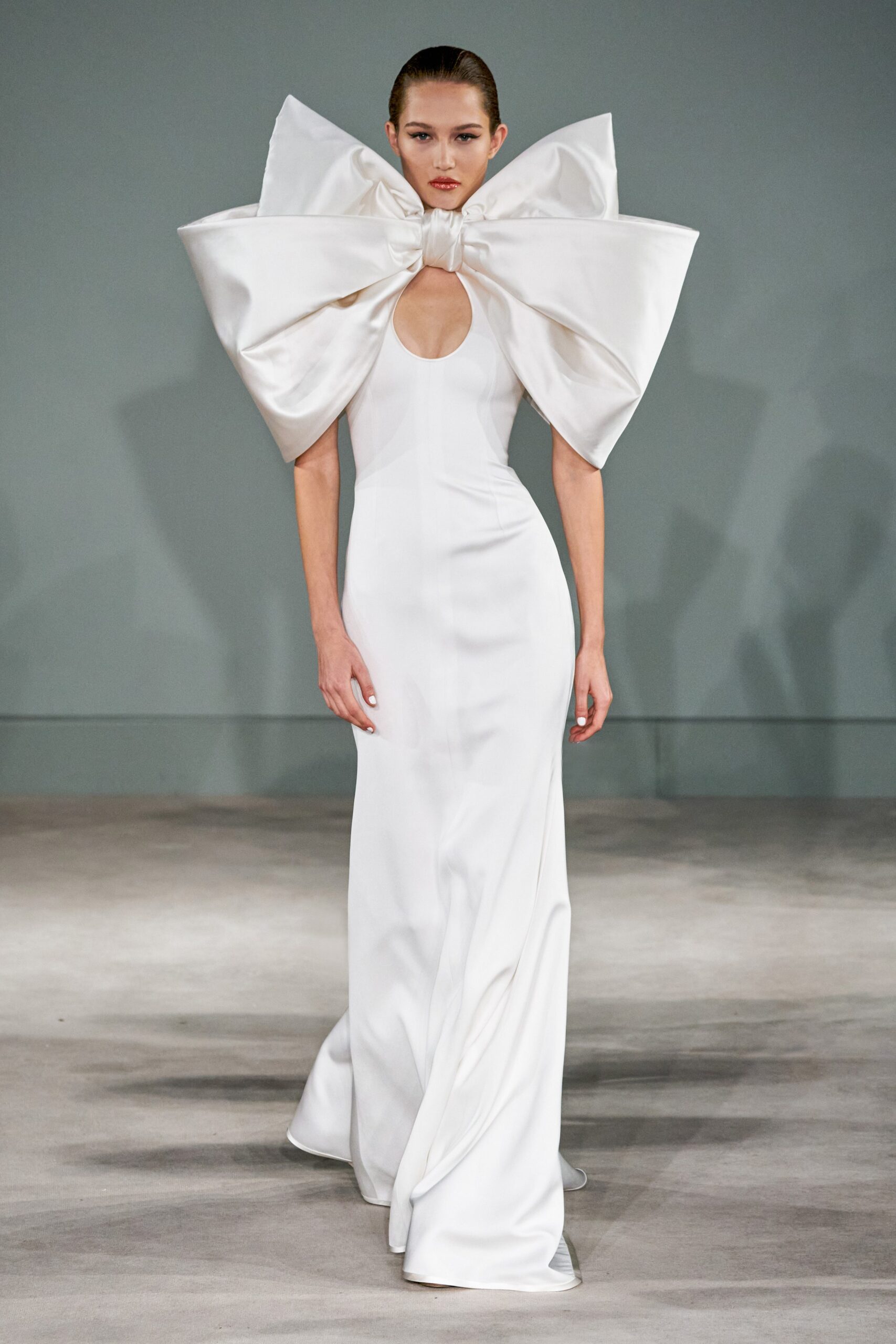 white silk gown with cape