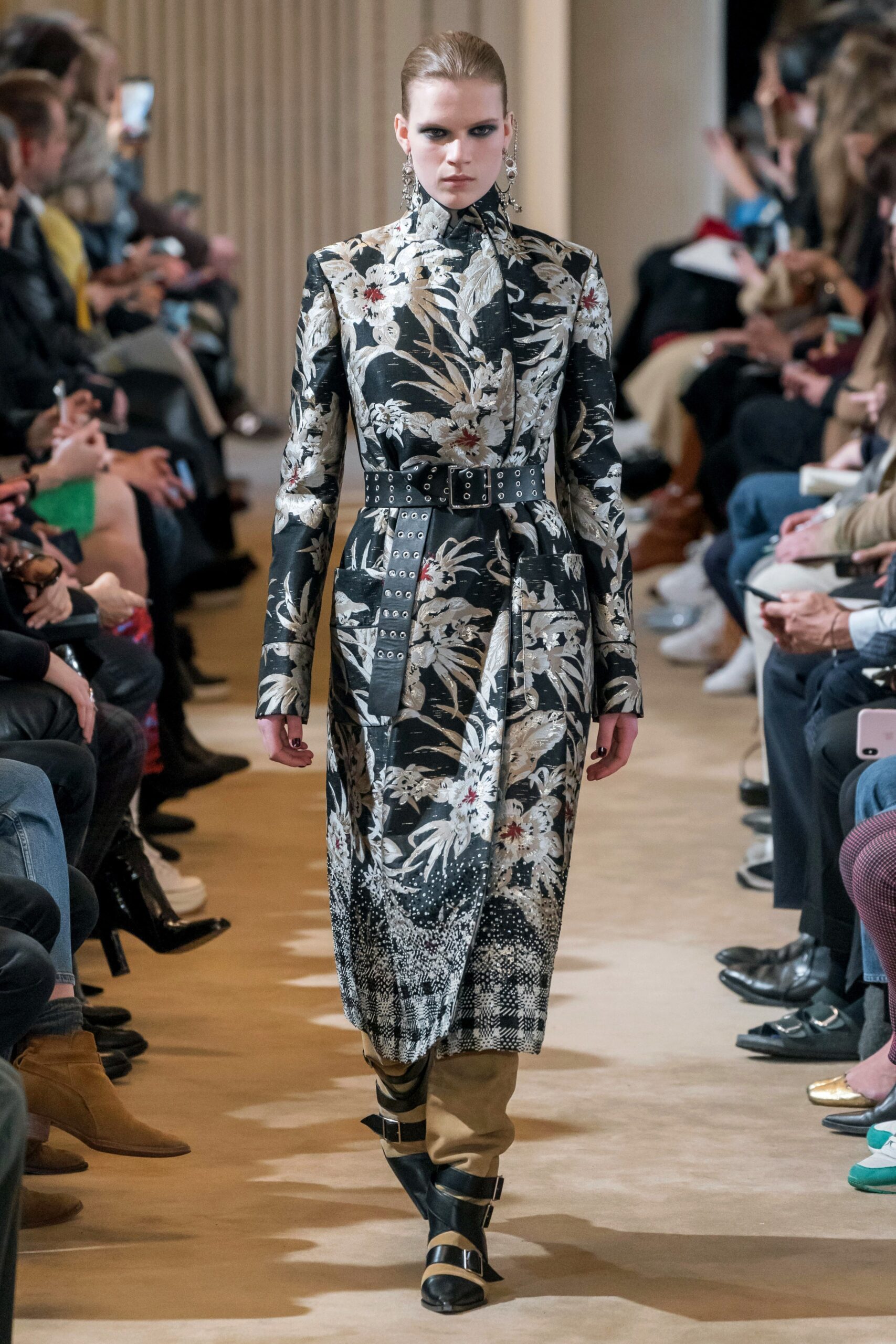 floral black and white midi dress