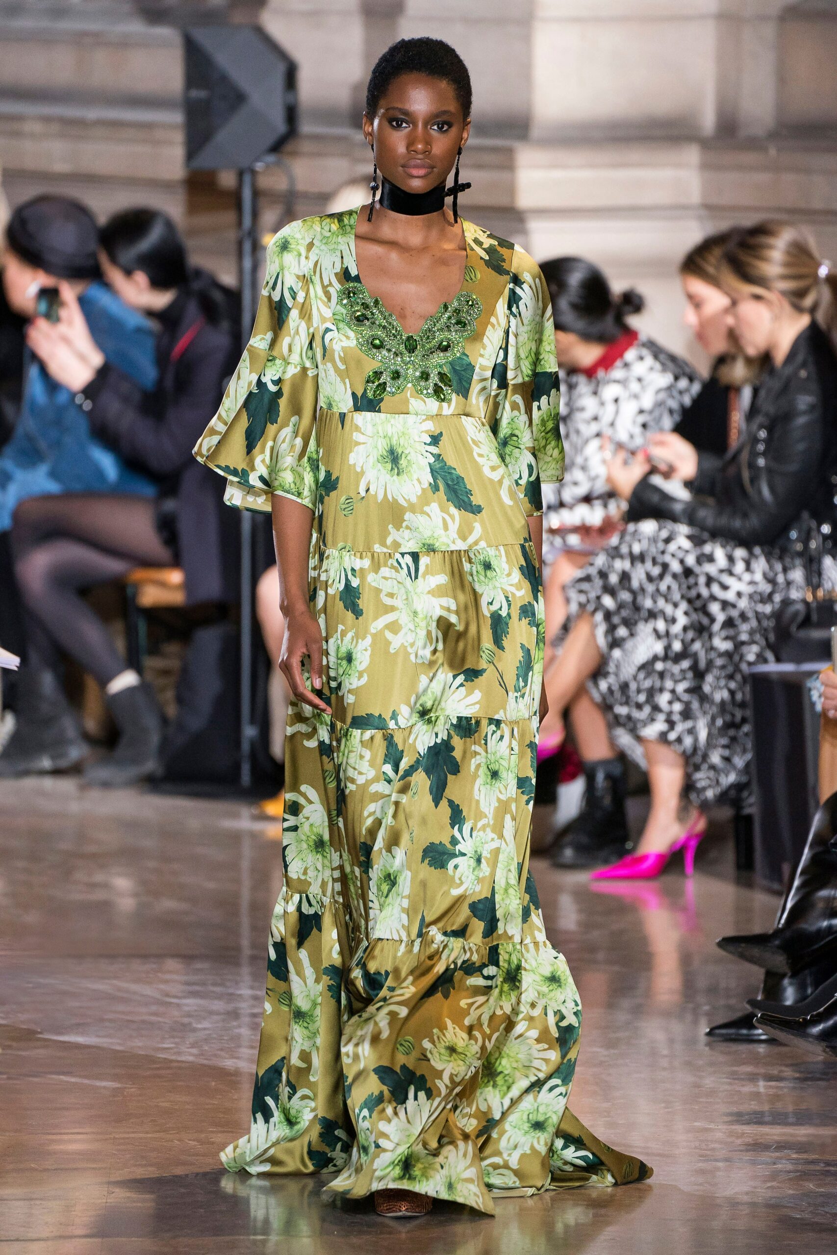 green floral maxi dress