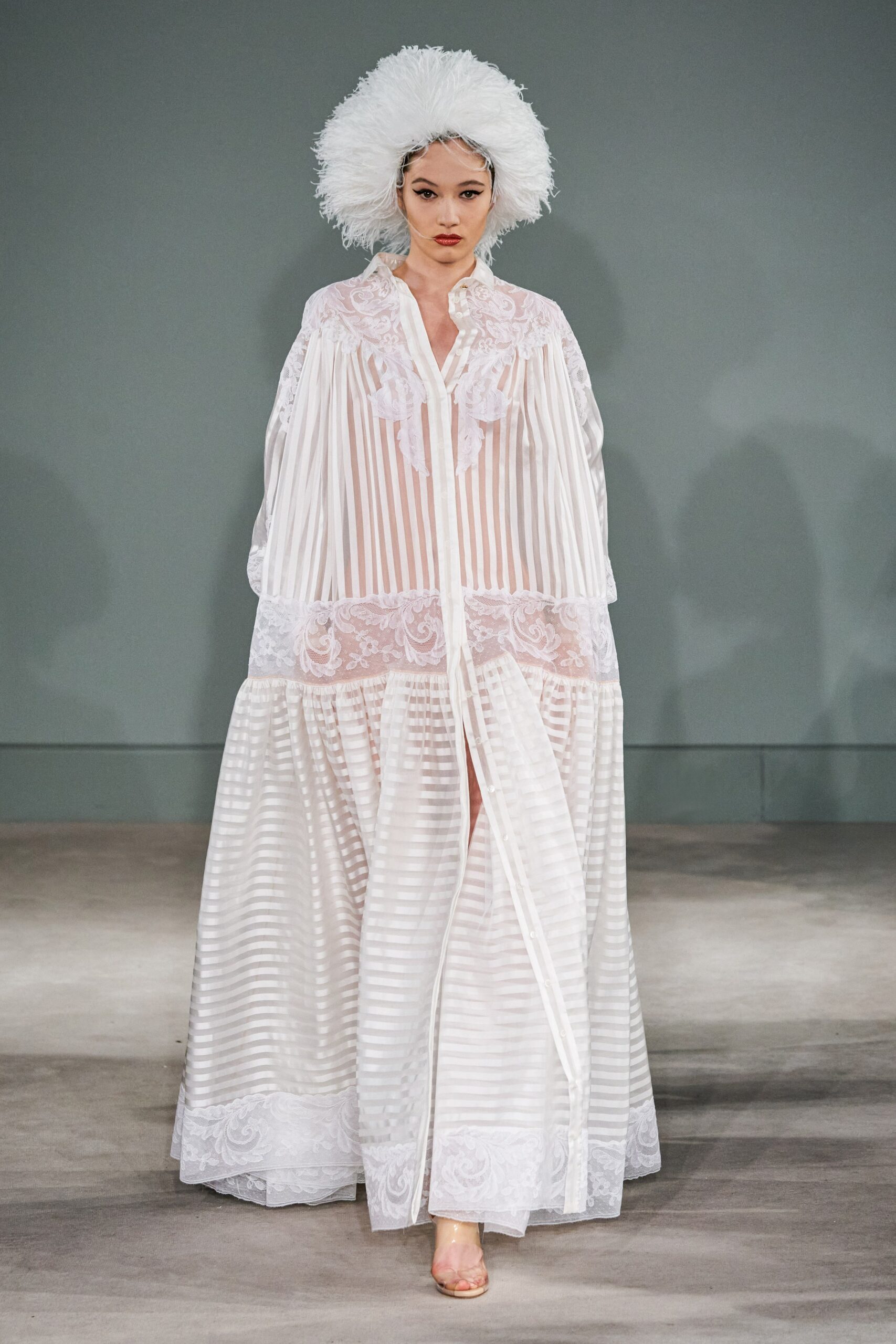 white cotton long-sleeve collared relaxed pleated layered dress