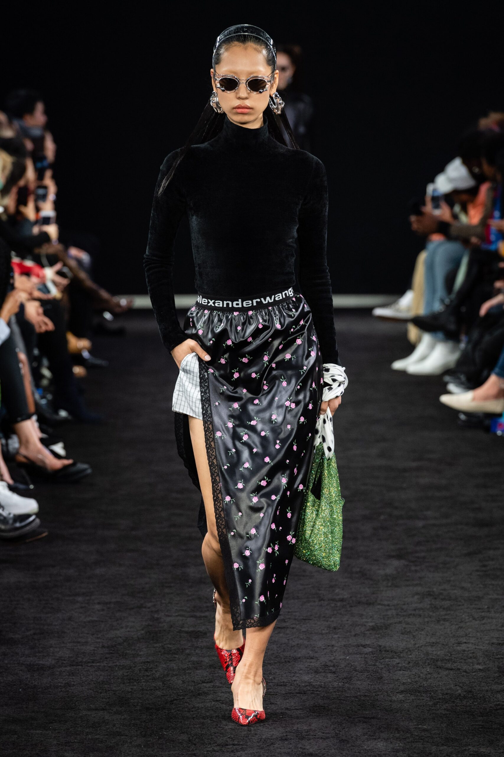 black velvet top and skirt