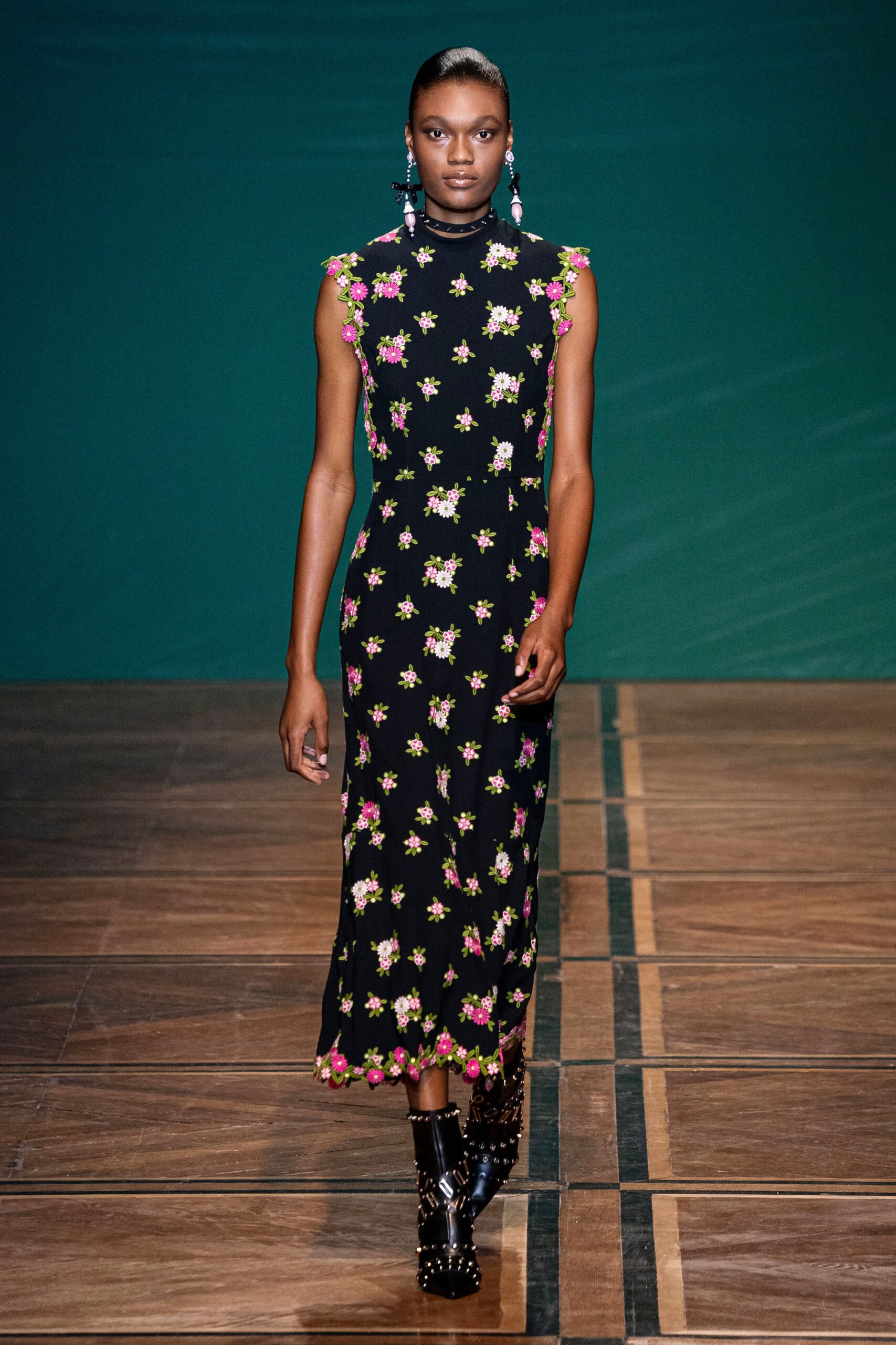 black floral midi dress