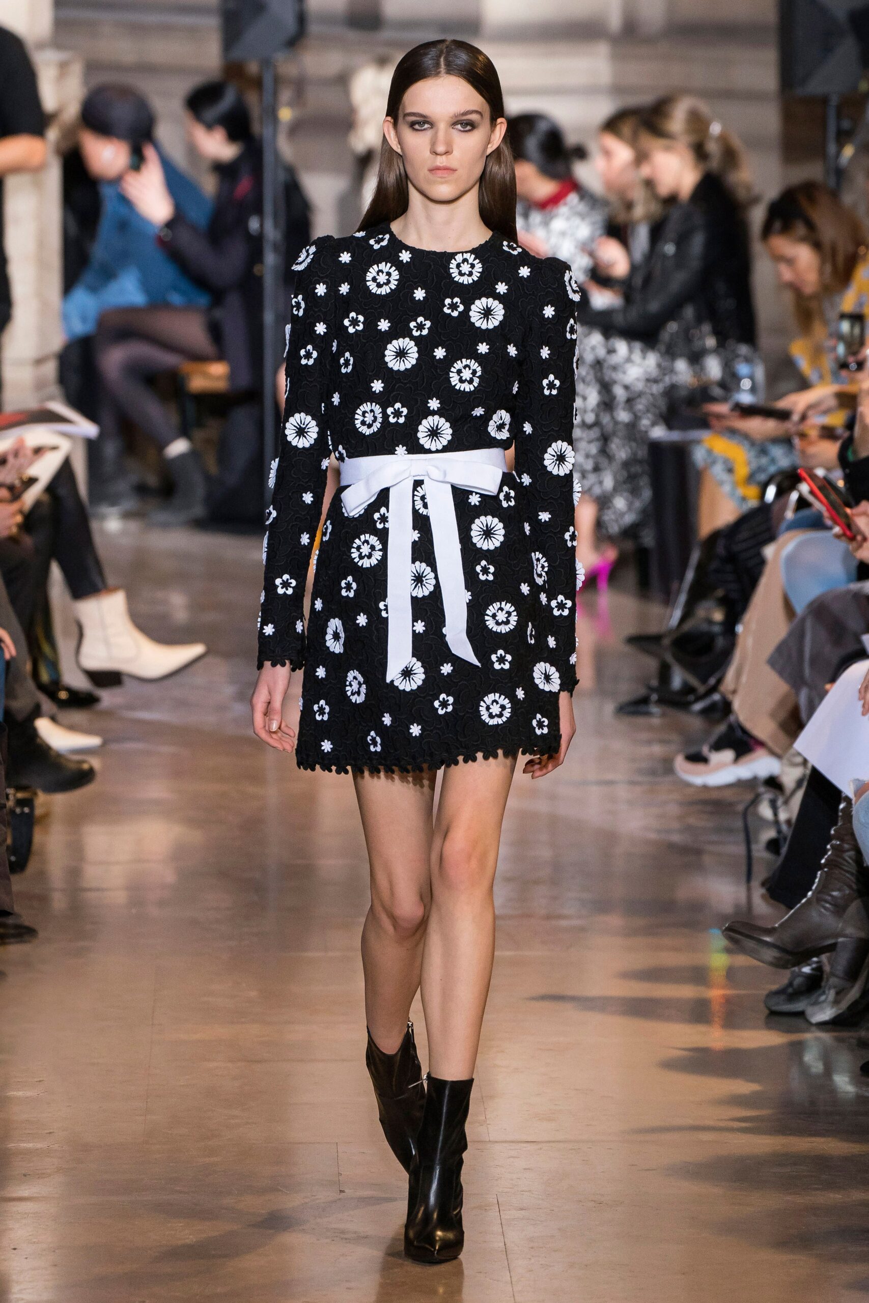black and white embroidered mini dress