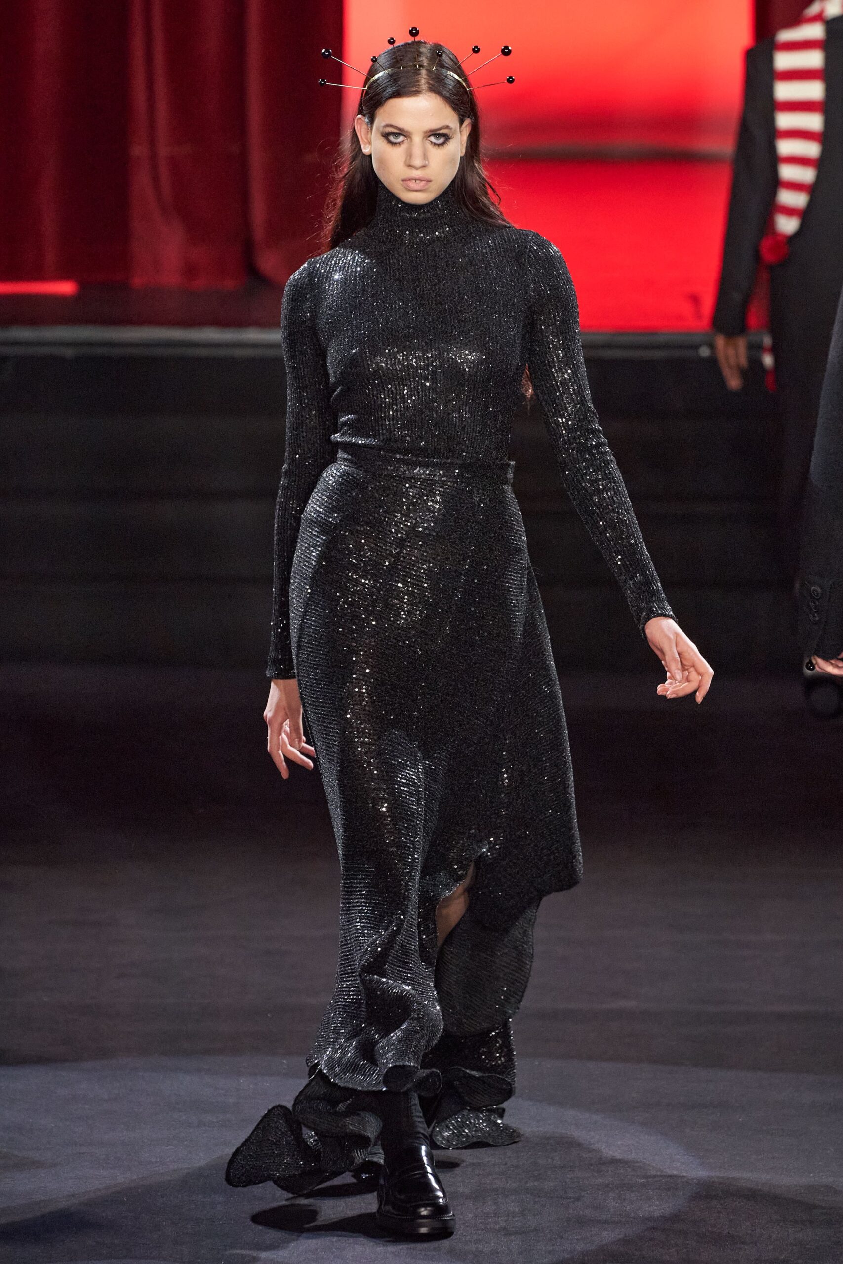 black velvet long-sleeve dress