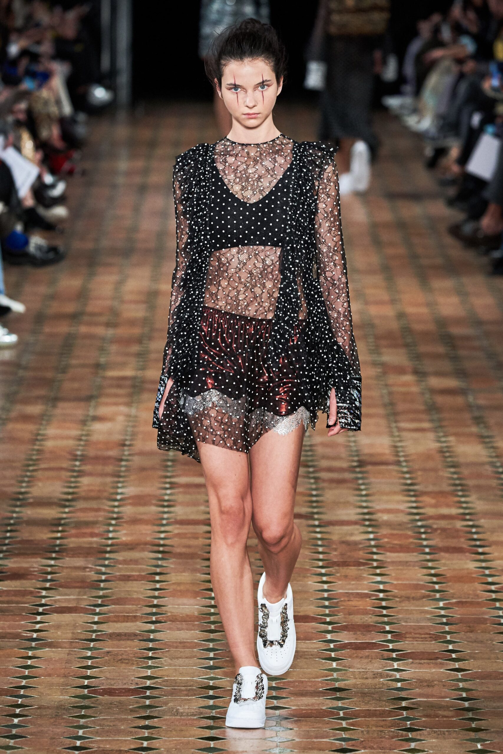 sheer black polka-dot mini dress