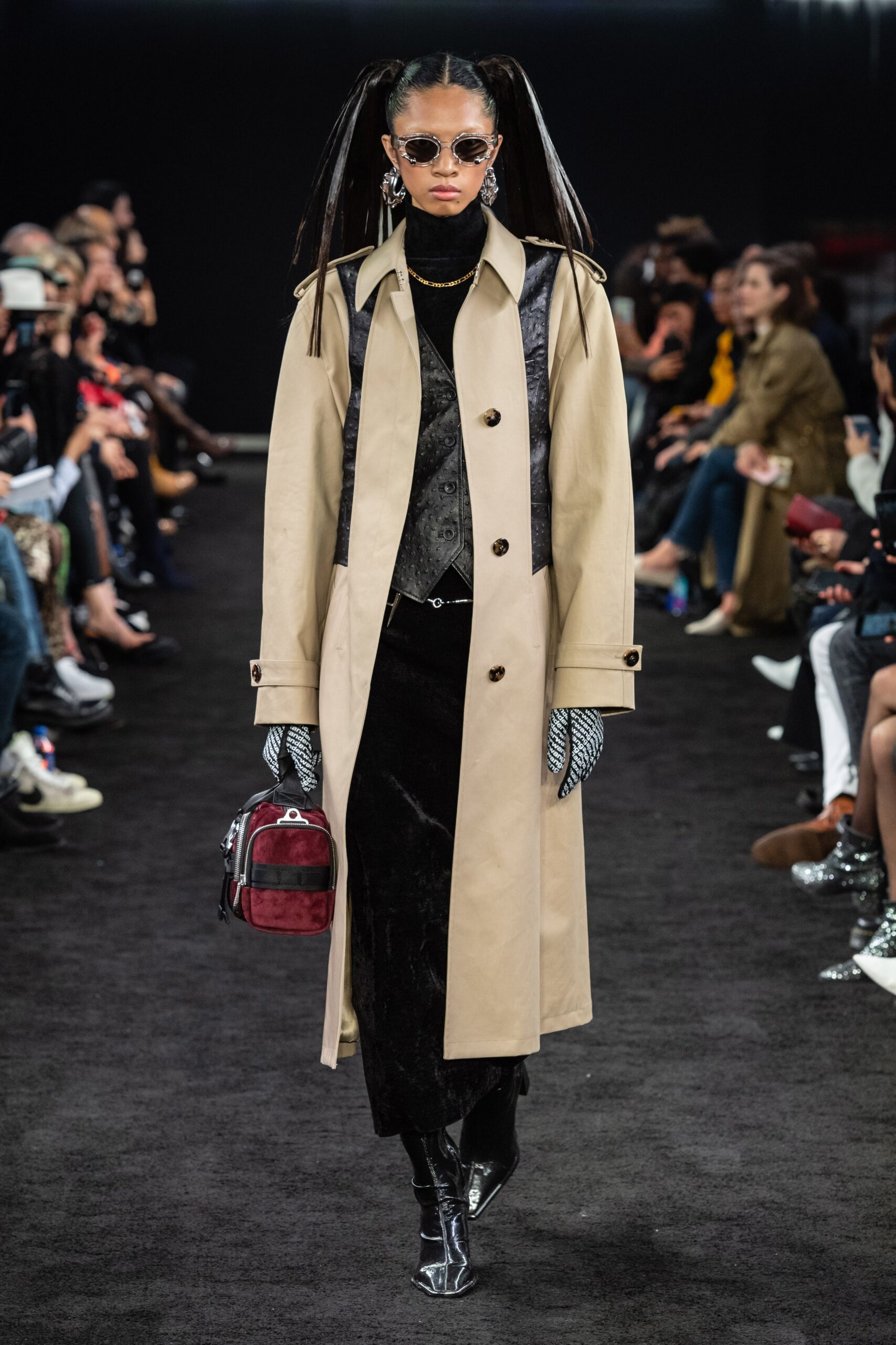 black velvet fitted straight-leg pants
