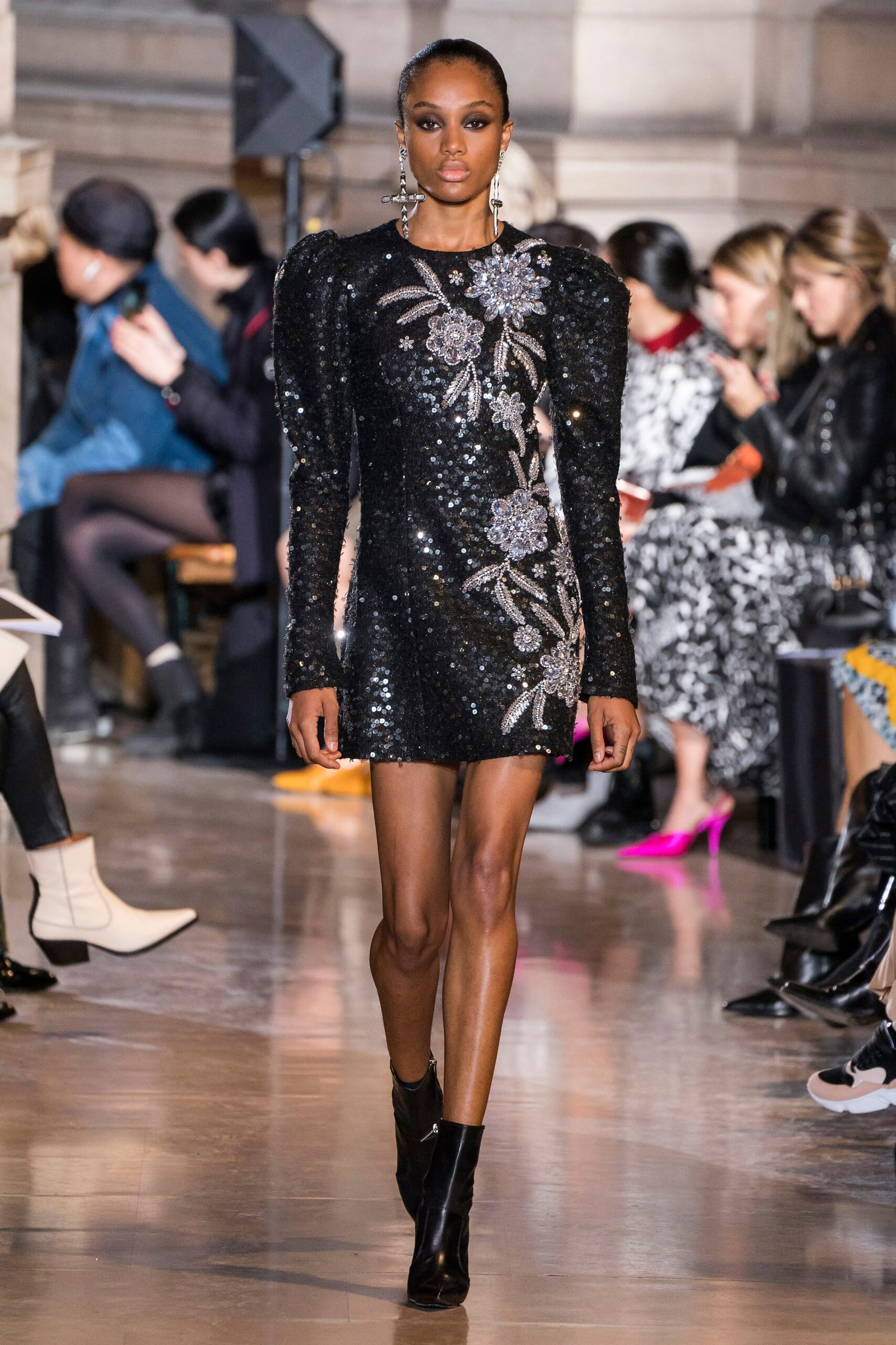black sequin fitted mini-dress