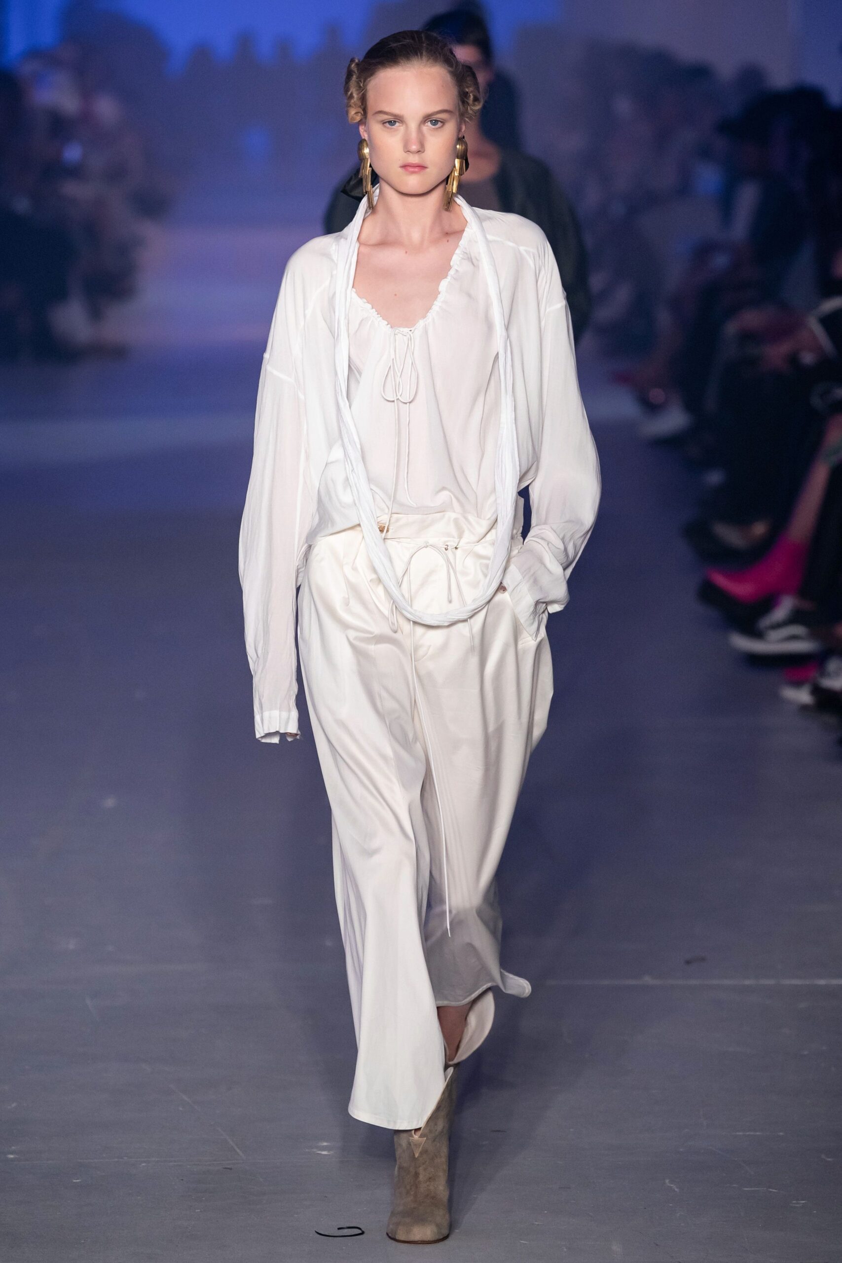 white relaxed blouse and pants