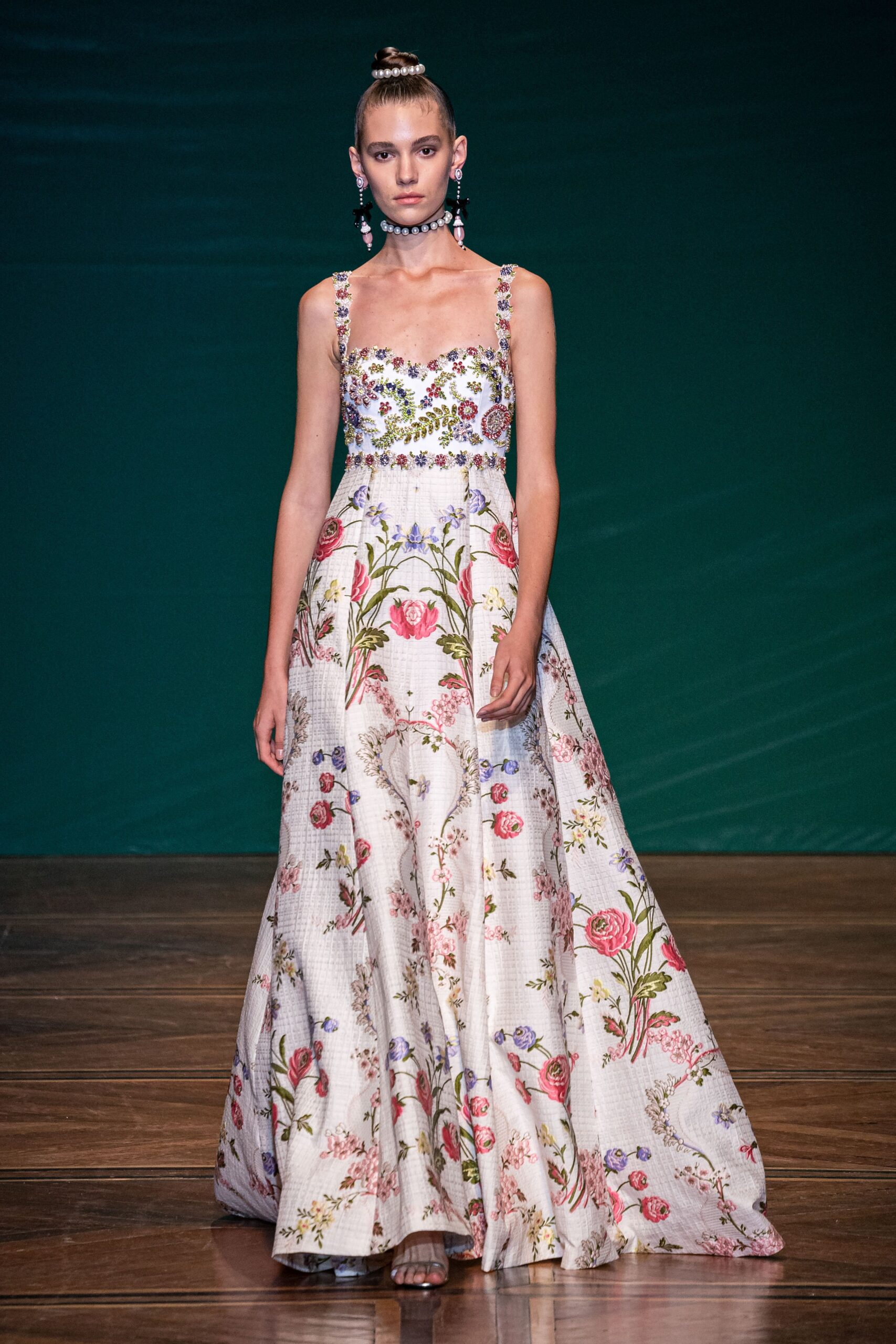 white floral silk gown