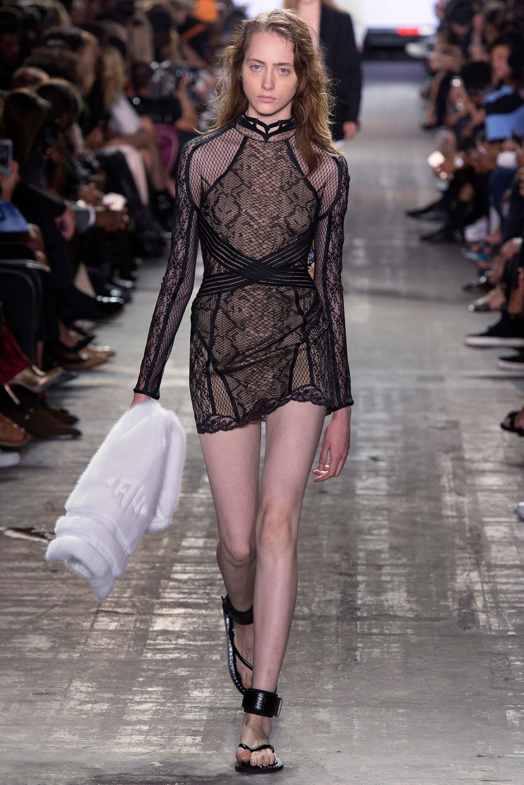 black lace sleeveless high-neck fitted ruched dress