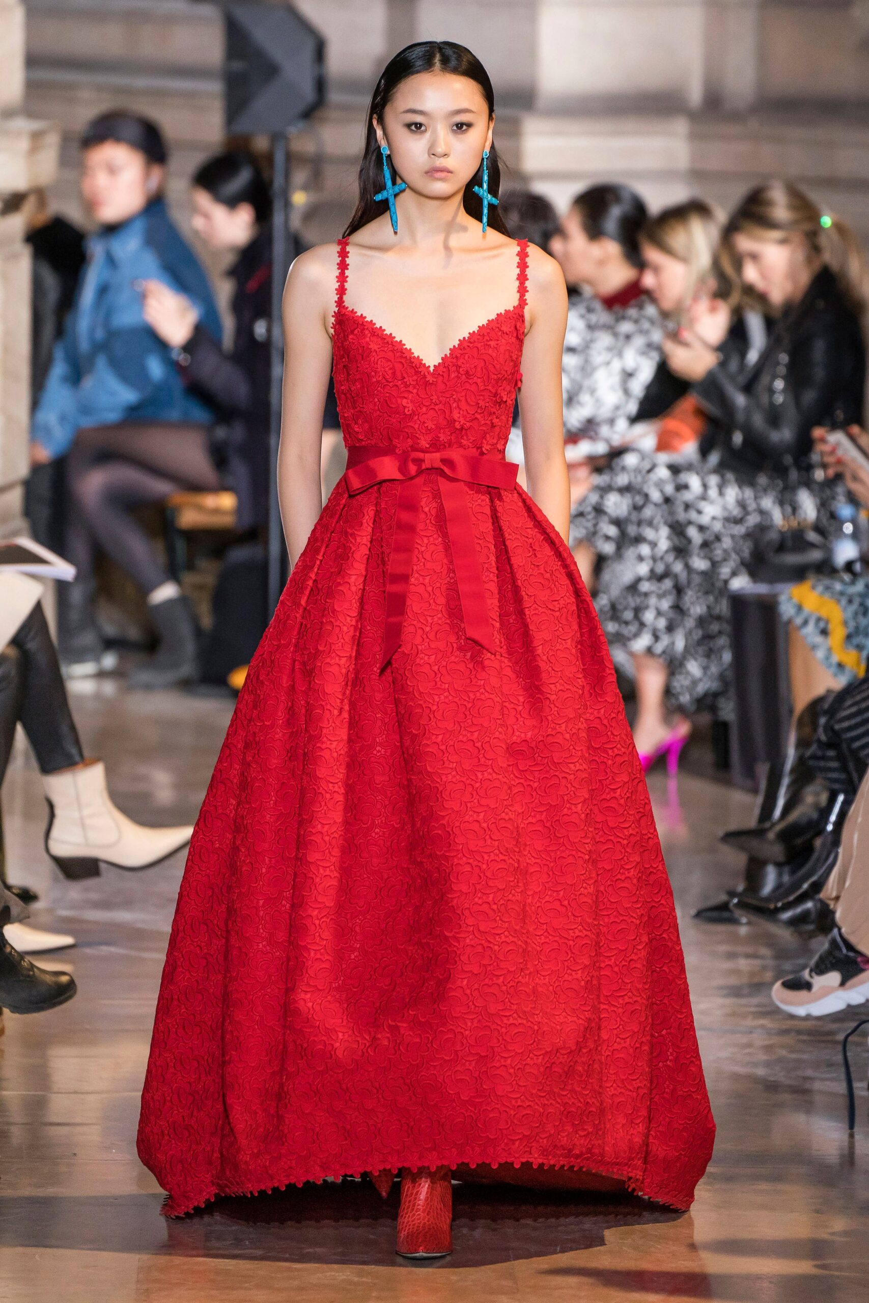 red silk sleeveless gown