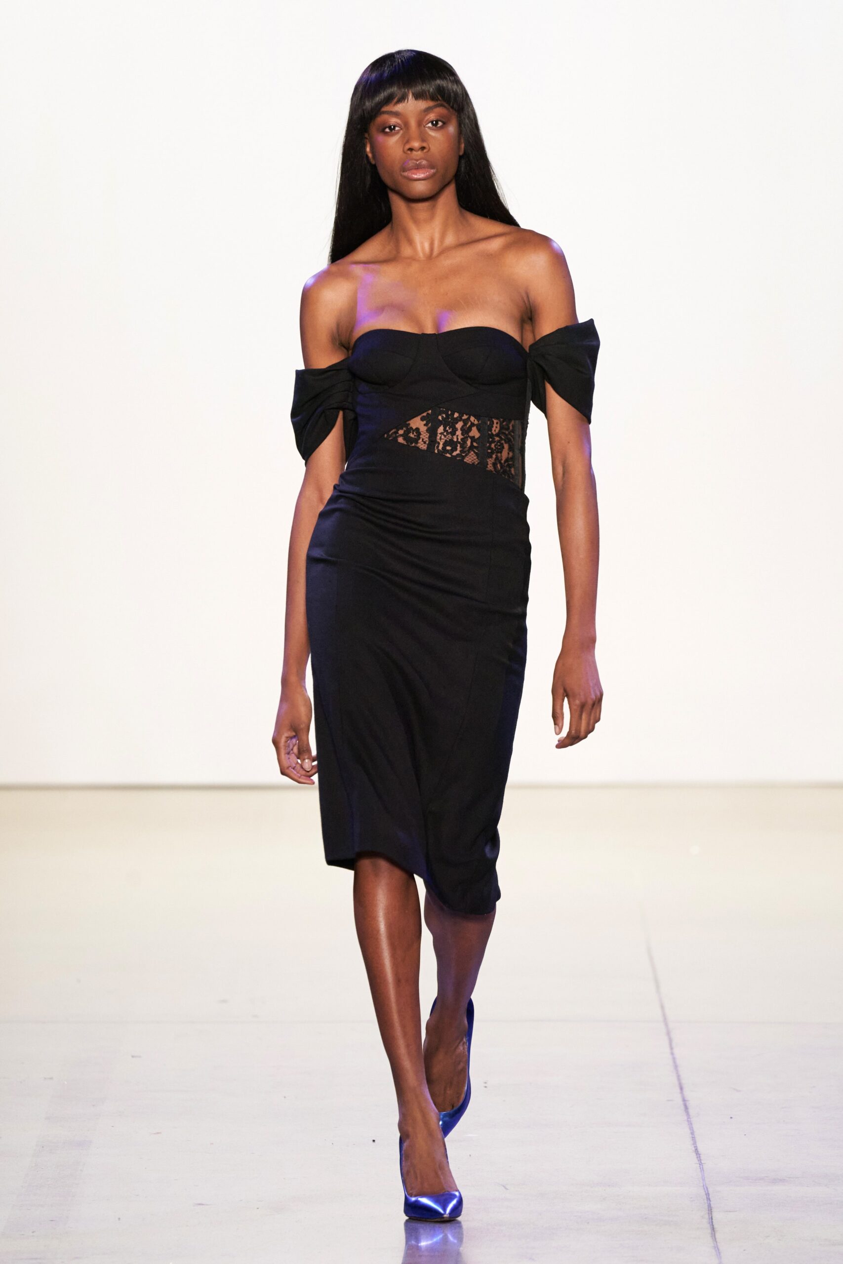 black off-shoulder fitted dress