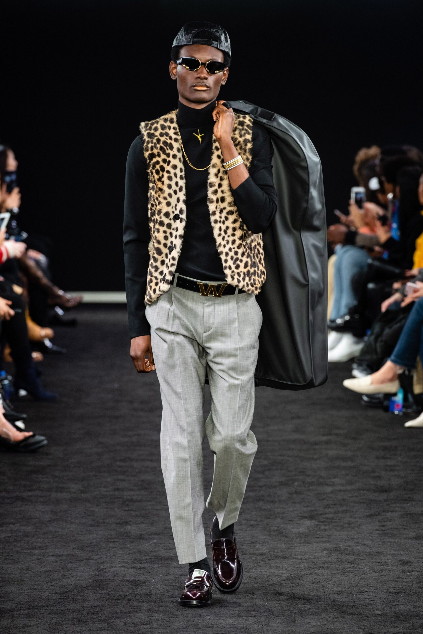 brown animal-print fur vest