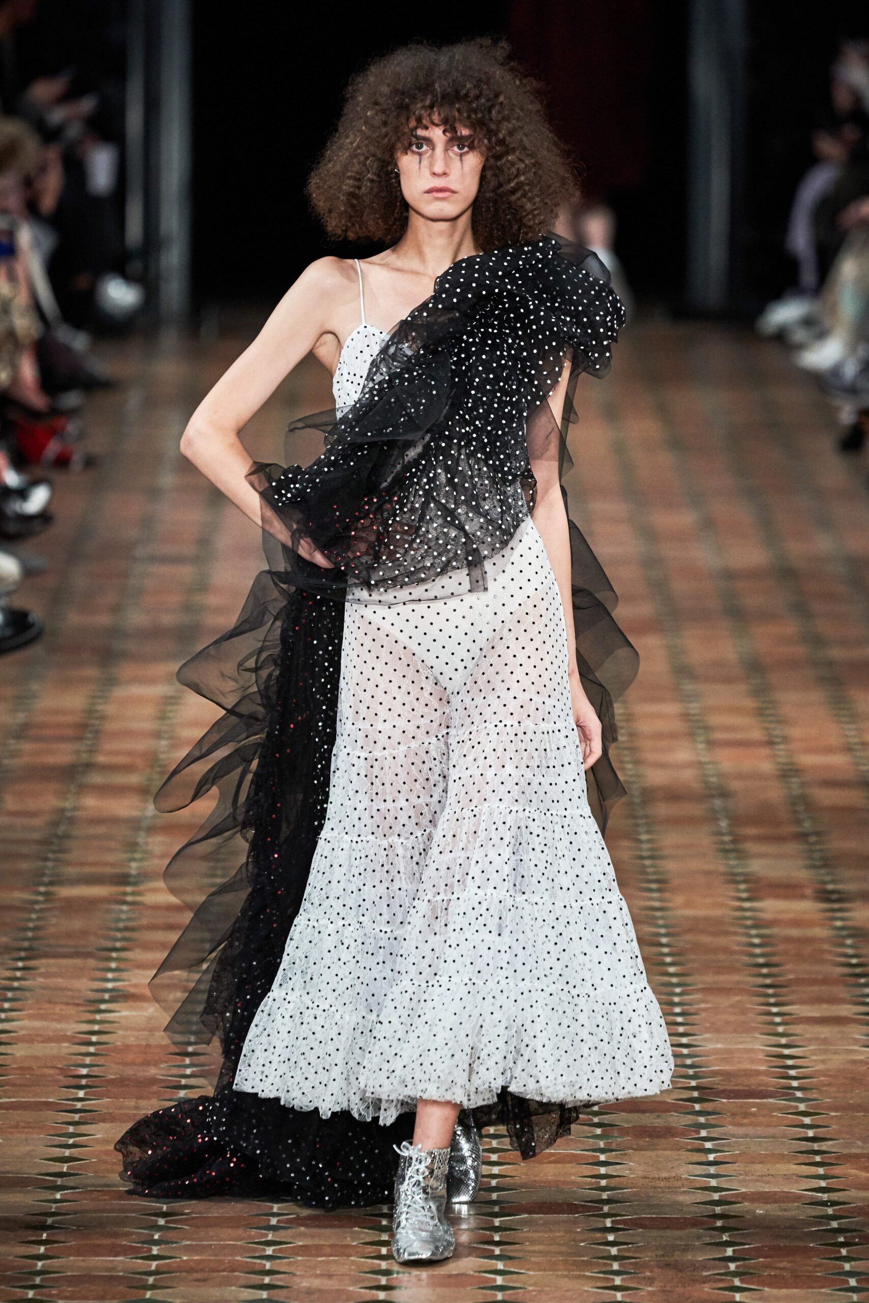 white black polka-dot midi dress
