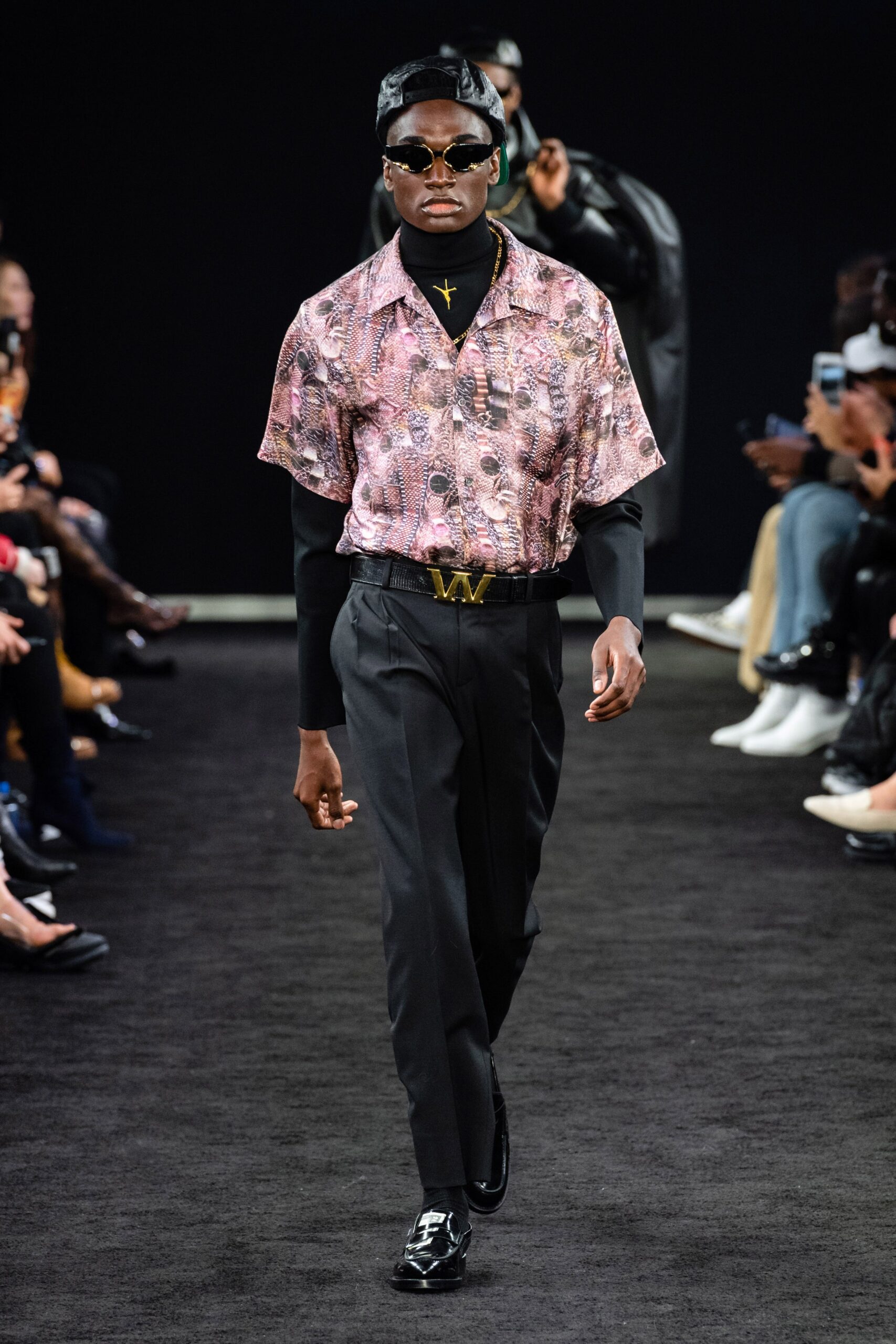 pink silk short-sleeve collared relaxed printed shirt