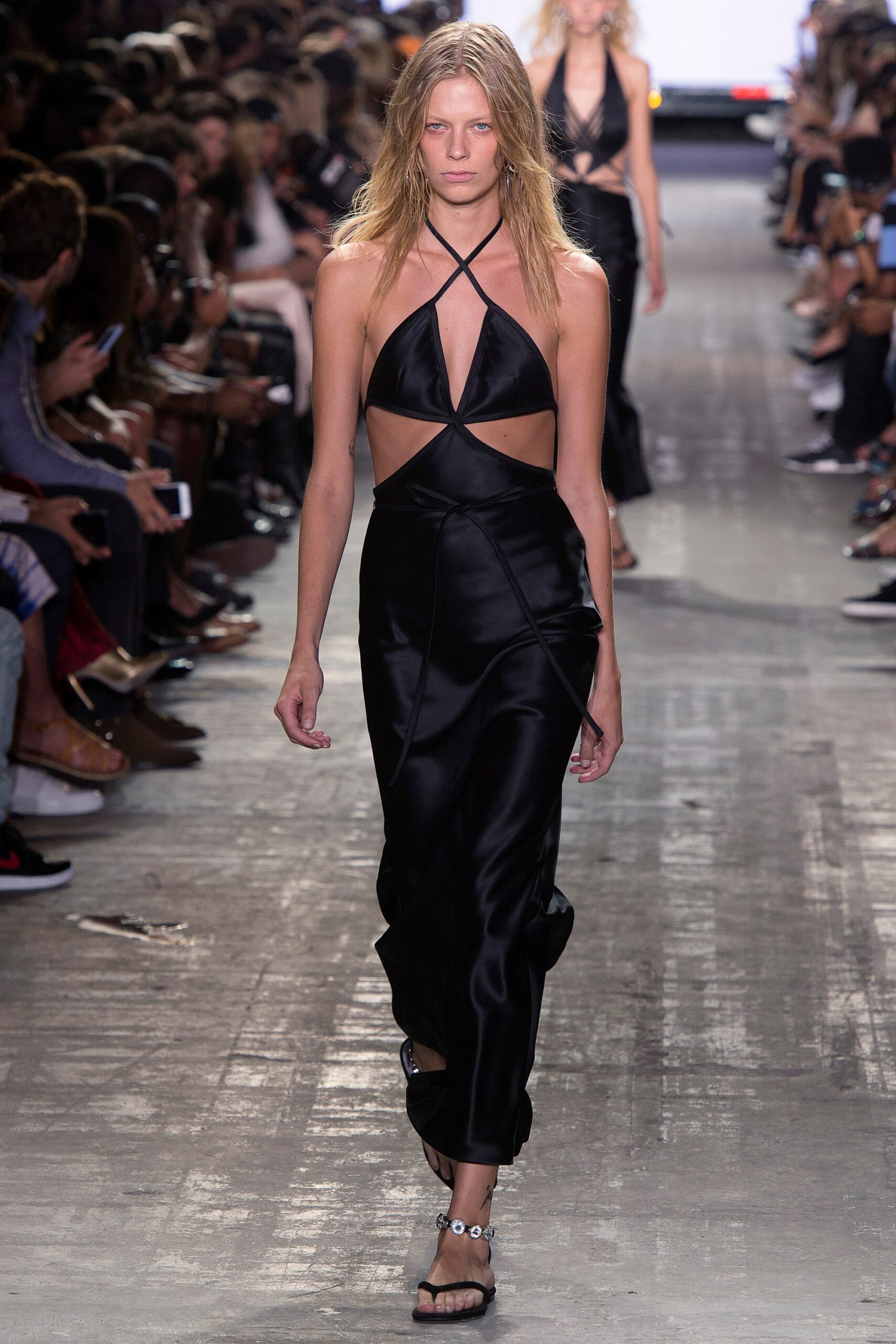black silk sleeveless dress