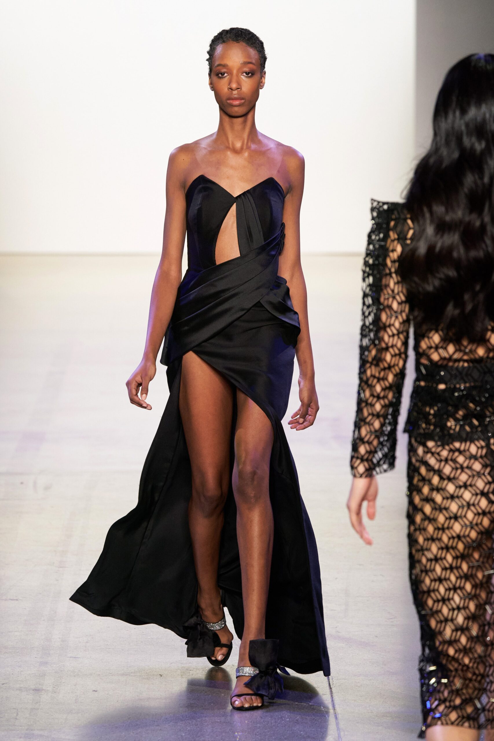 black silk sleeveless gown