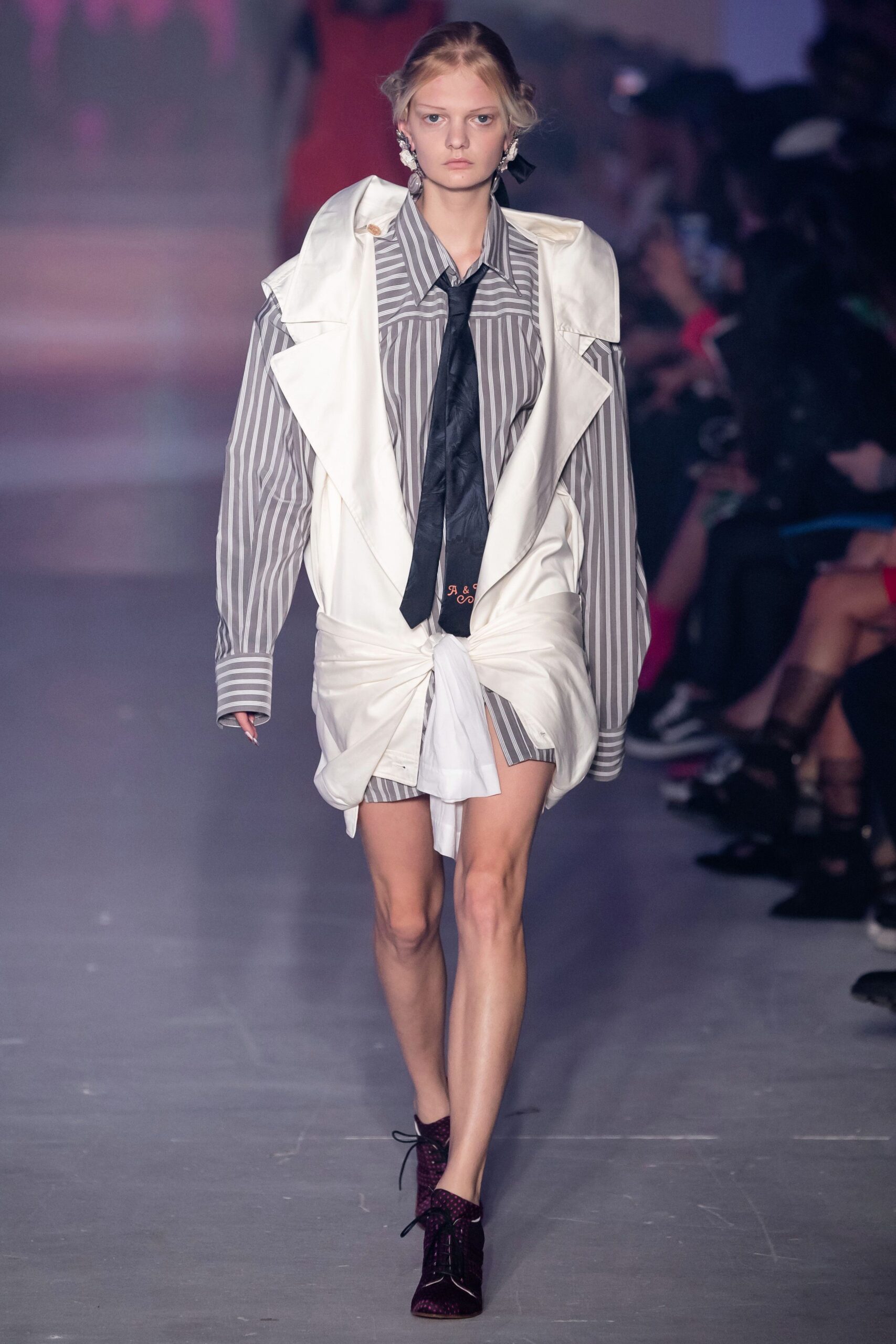 white cotton long-sleeve collared oversized draped coat