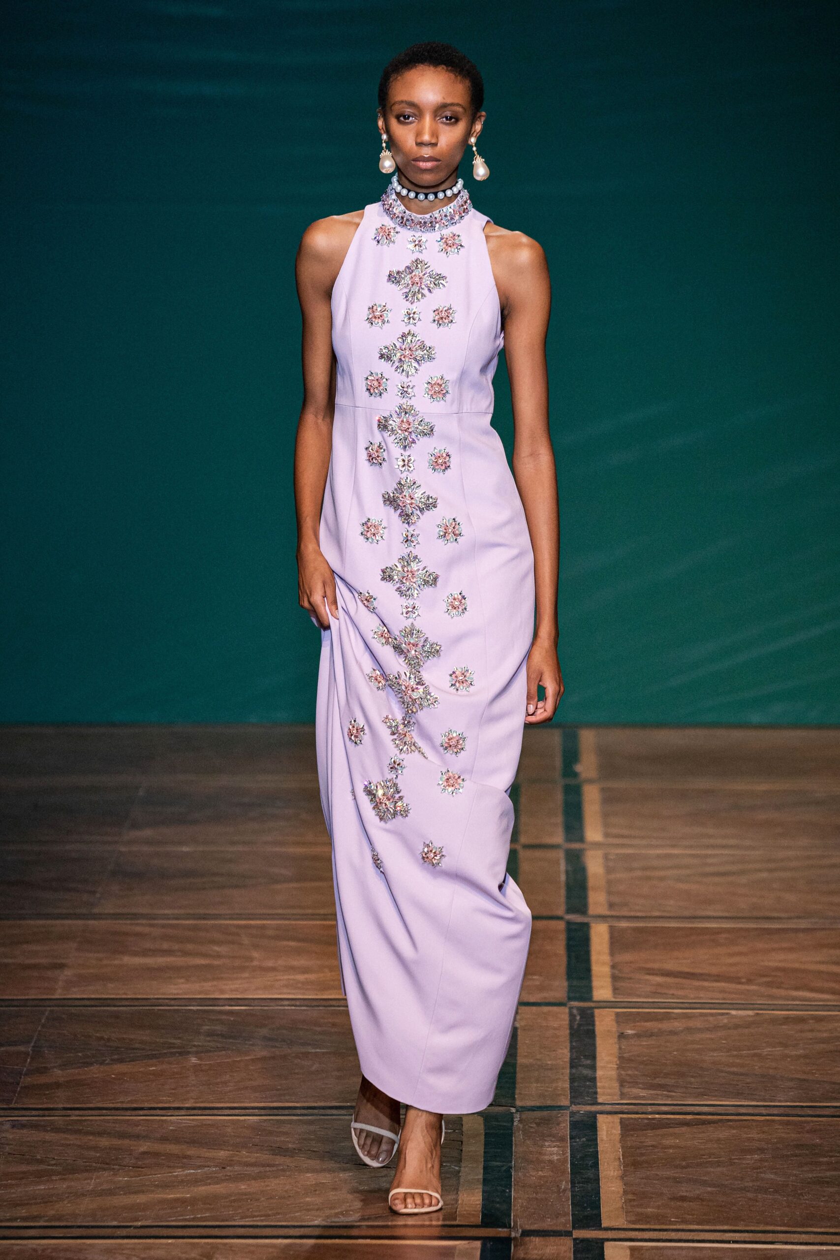 lavender silk embellished gown