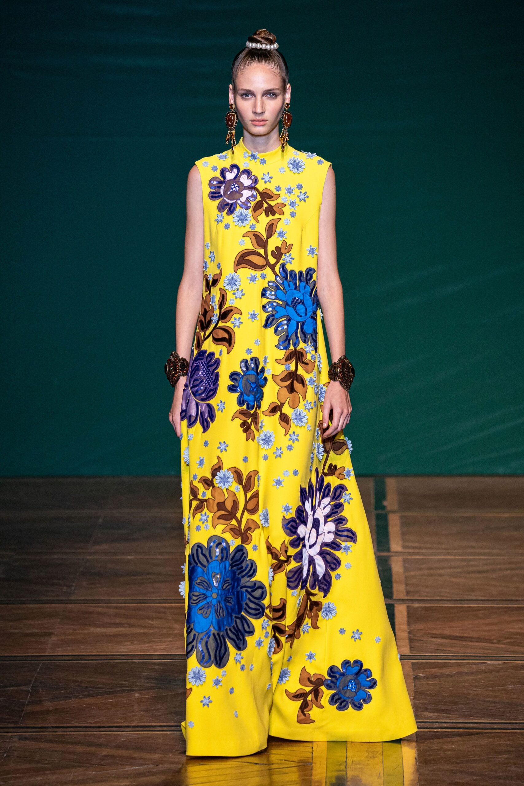 yellow floral printed gown