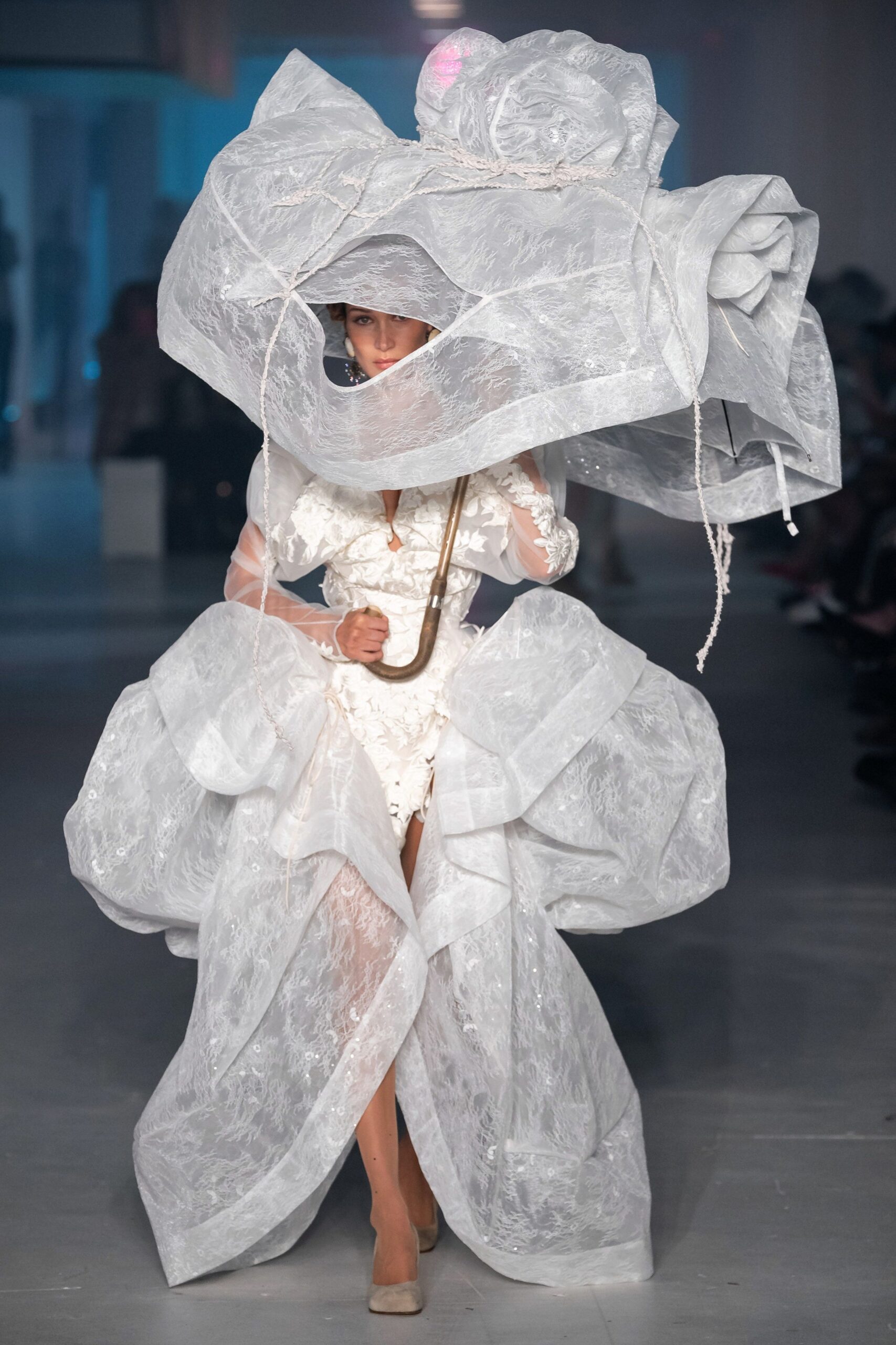 white organza oversized draped sheer cape
