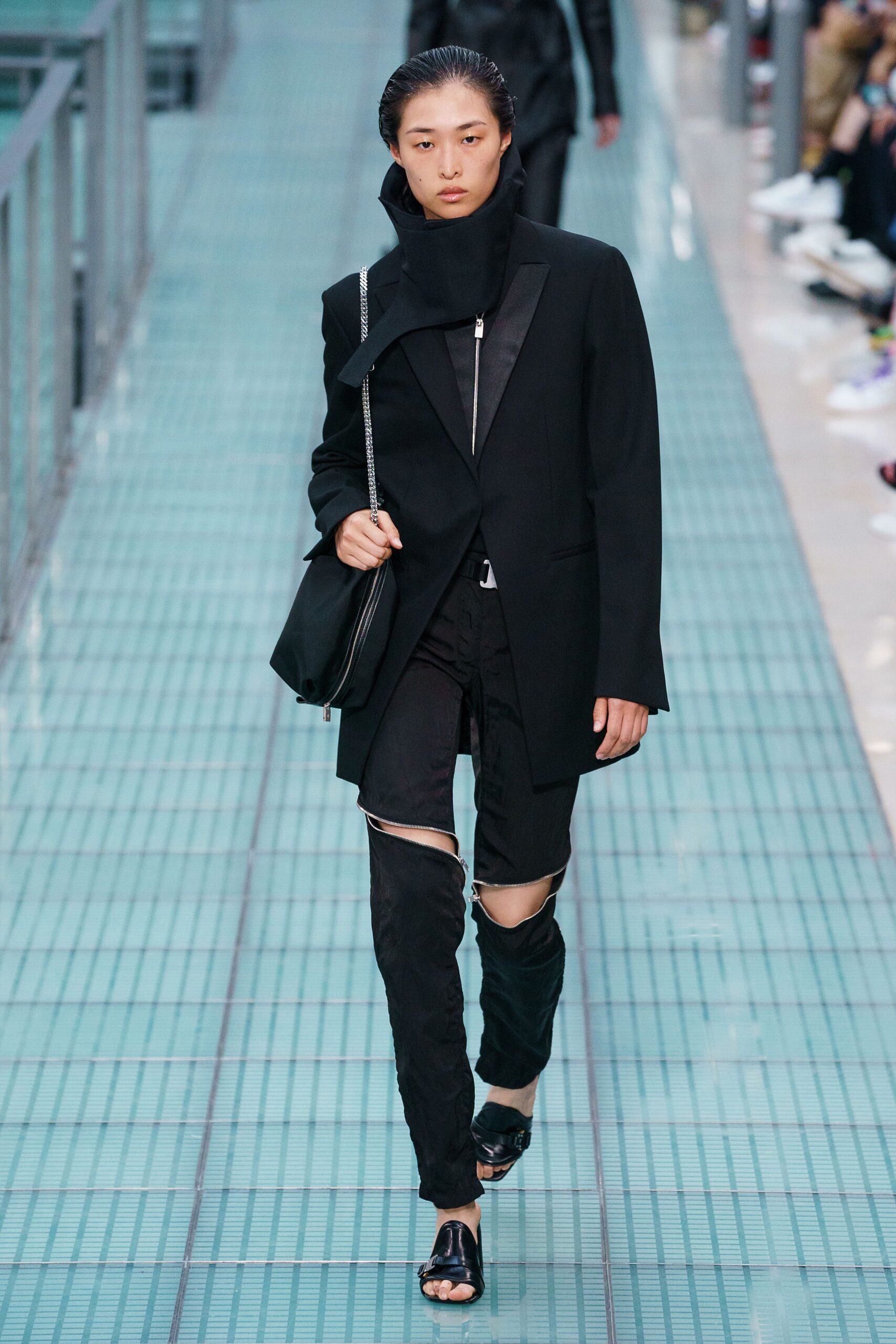 black structured blazer and fitted pants