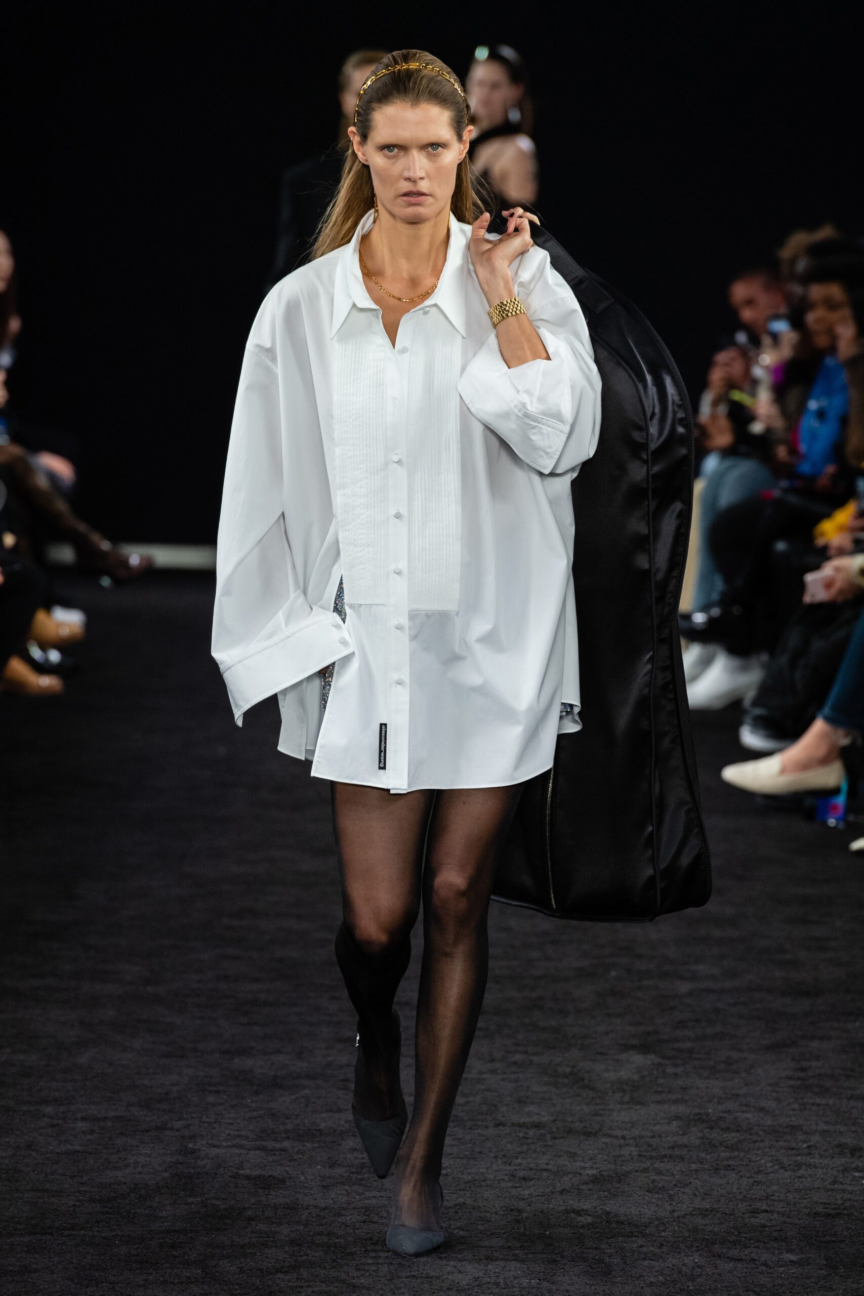 white cotton long-sleeve collared oversized buttoned short shirt-dress