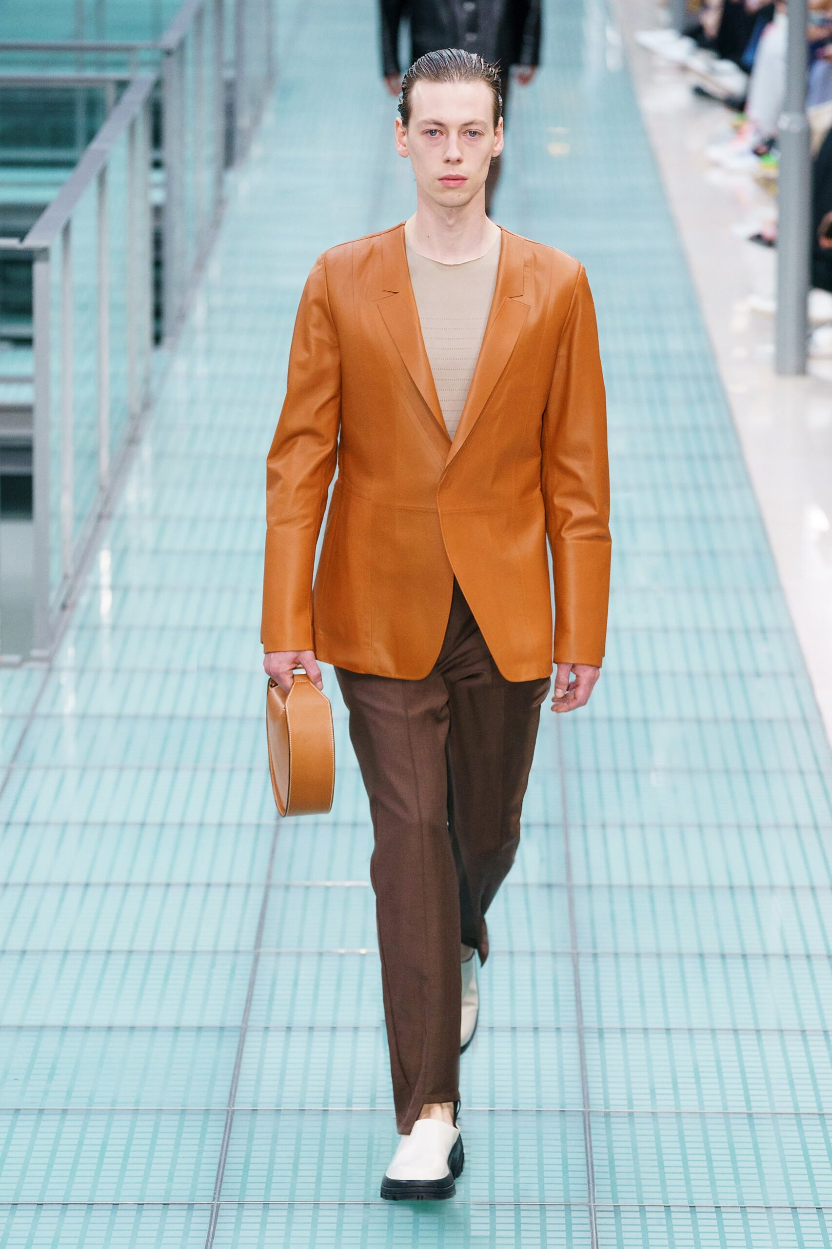 brown leather tailored blazer