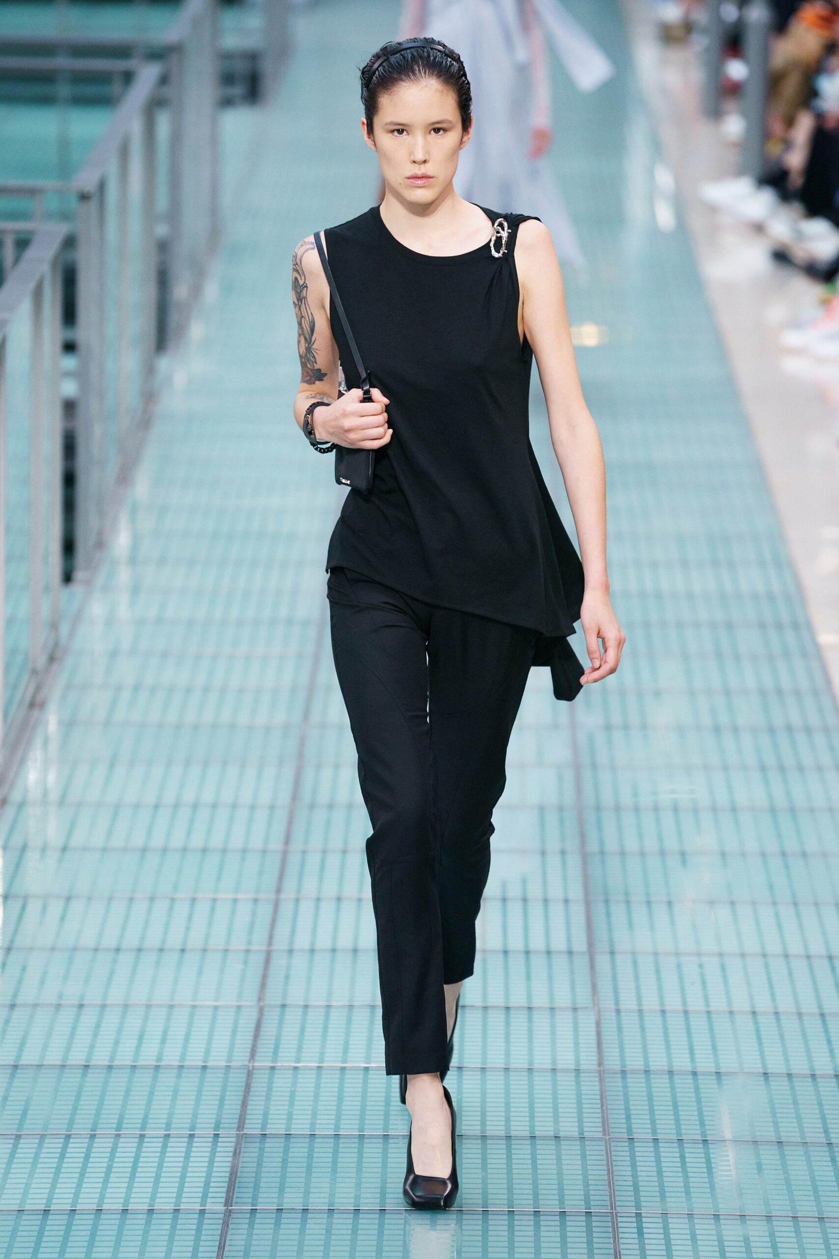 black fitted top and pants