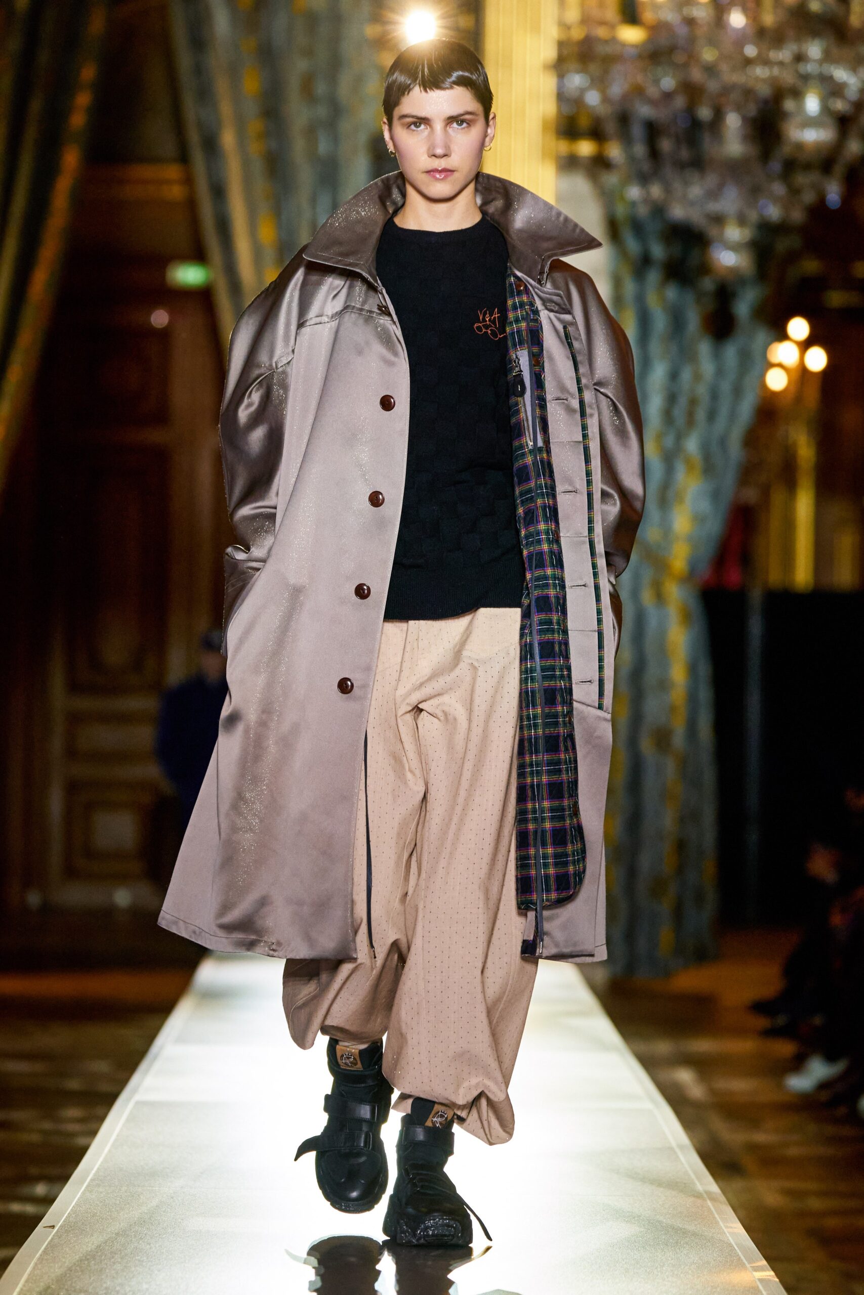 brown silk coat with black top