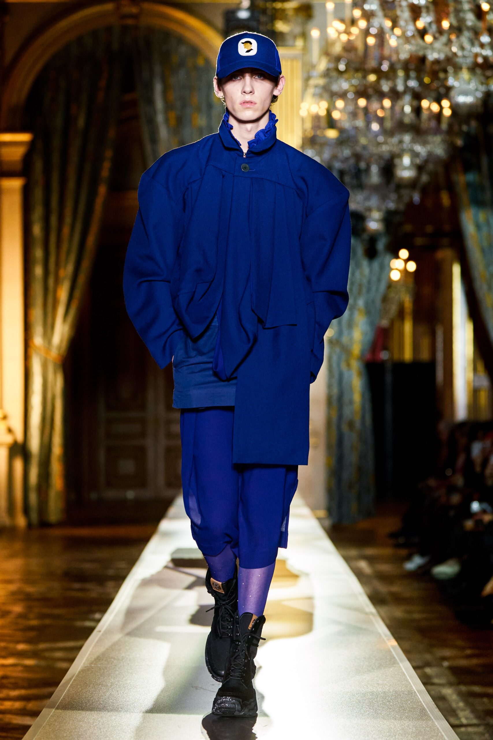 blue oversized jacket with cropped pants