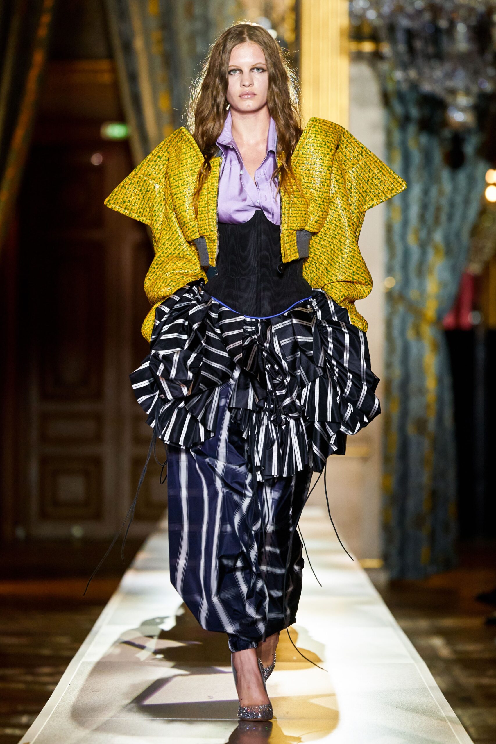 purple blouse with black corset